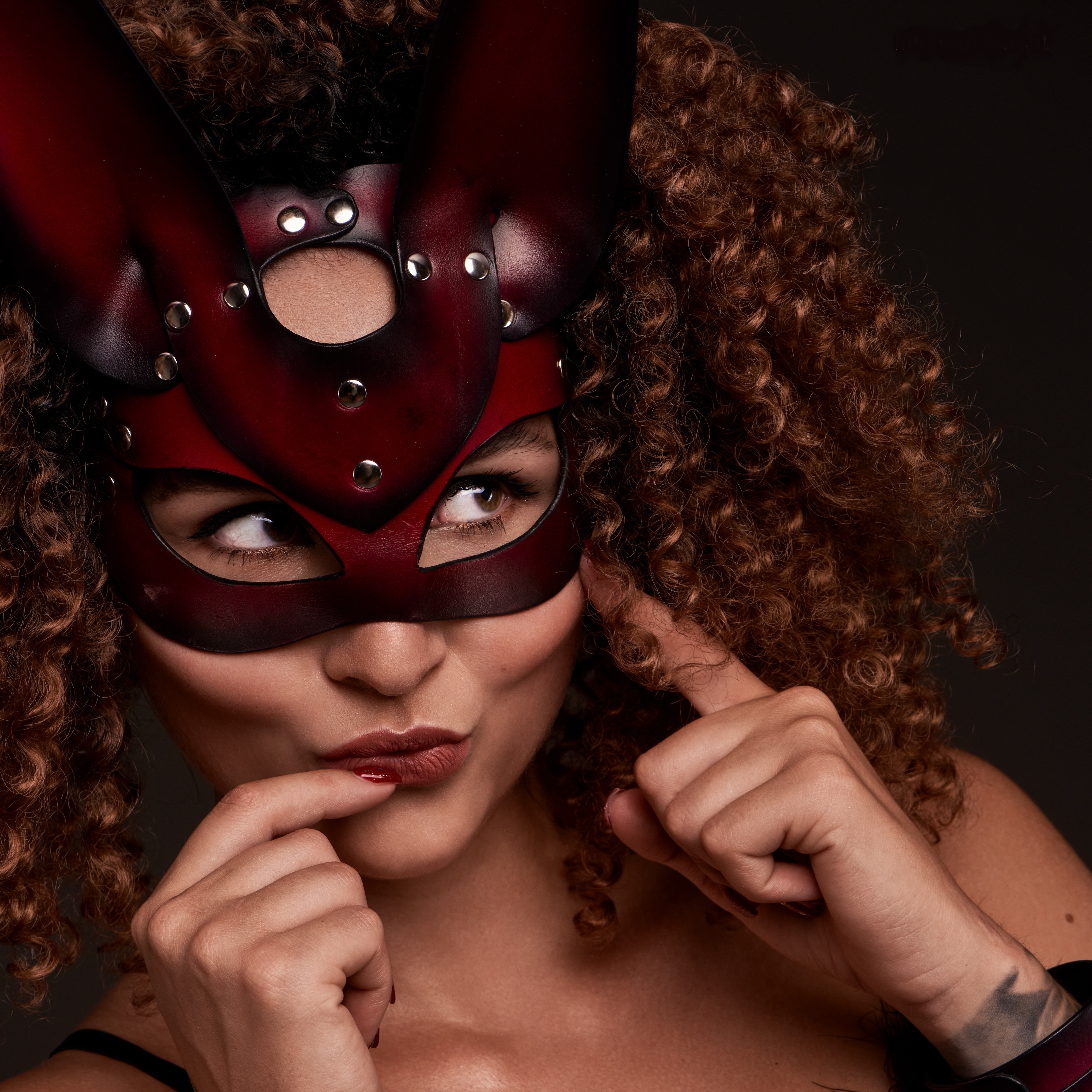 Handcrafted Red & Black Leather Rabbit Mask – Mysterious & Bold