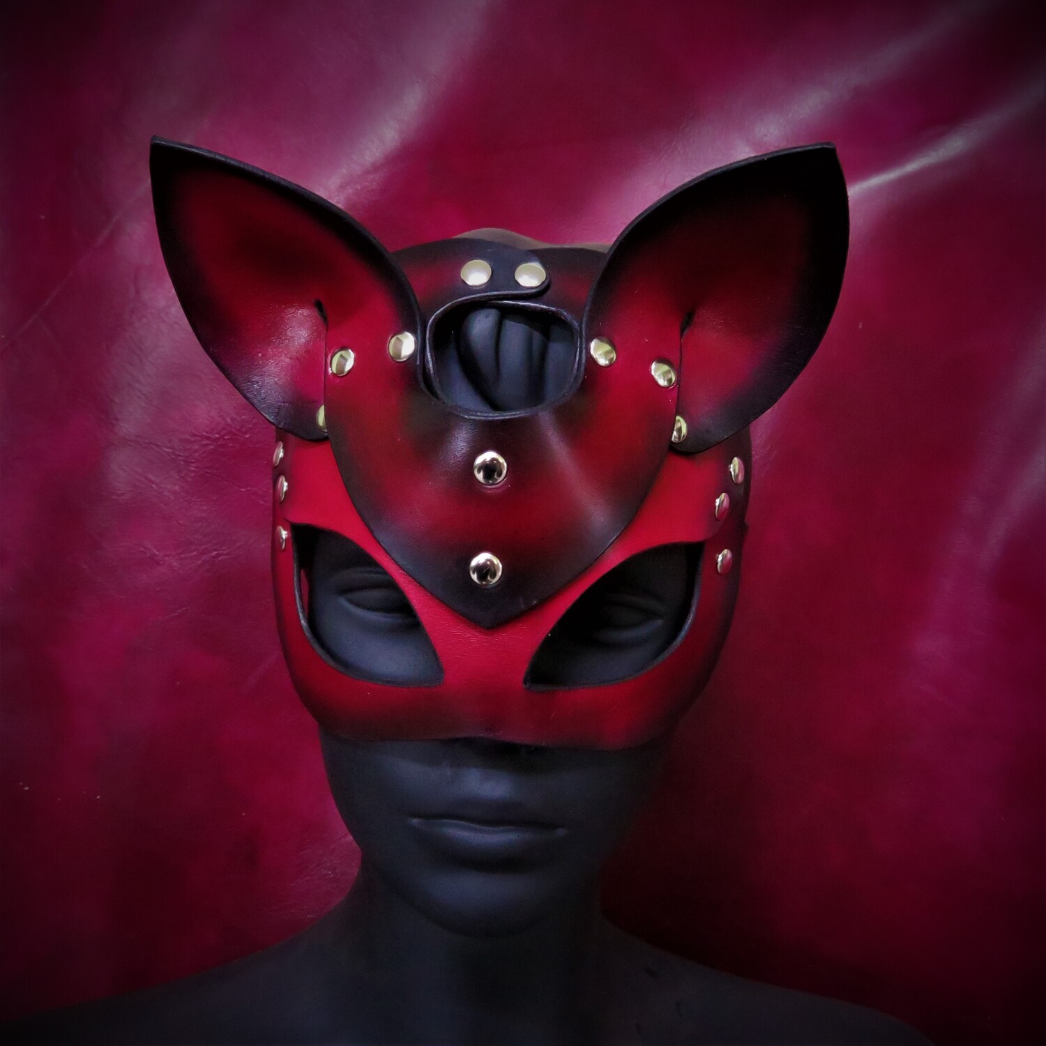 Handcrafted Red & Black Leather Cat Mask – Mysterious & Seductive
