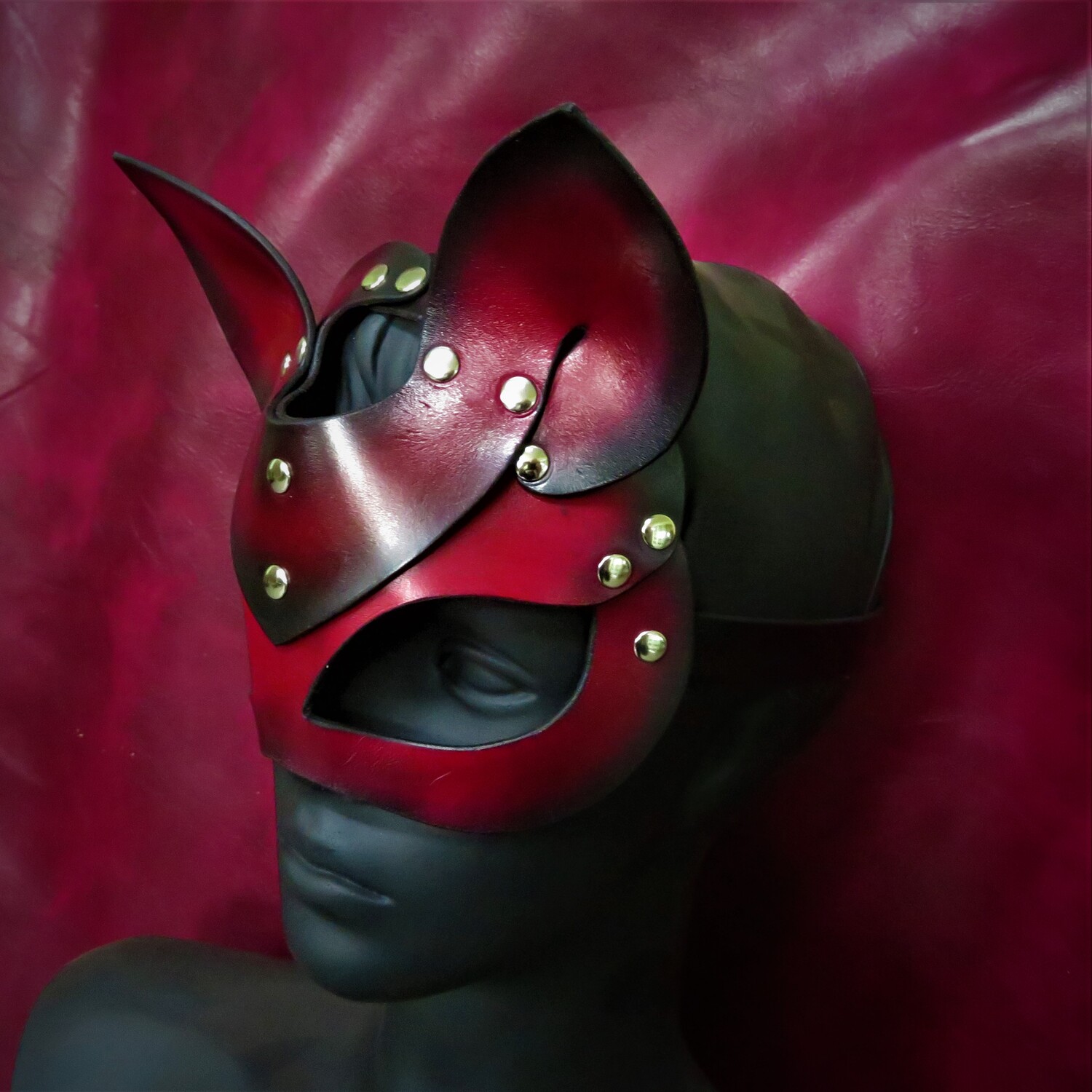 Handcrafted Red & Black Leather Cat Mask – Mysterious & Seductive
