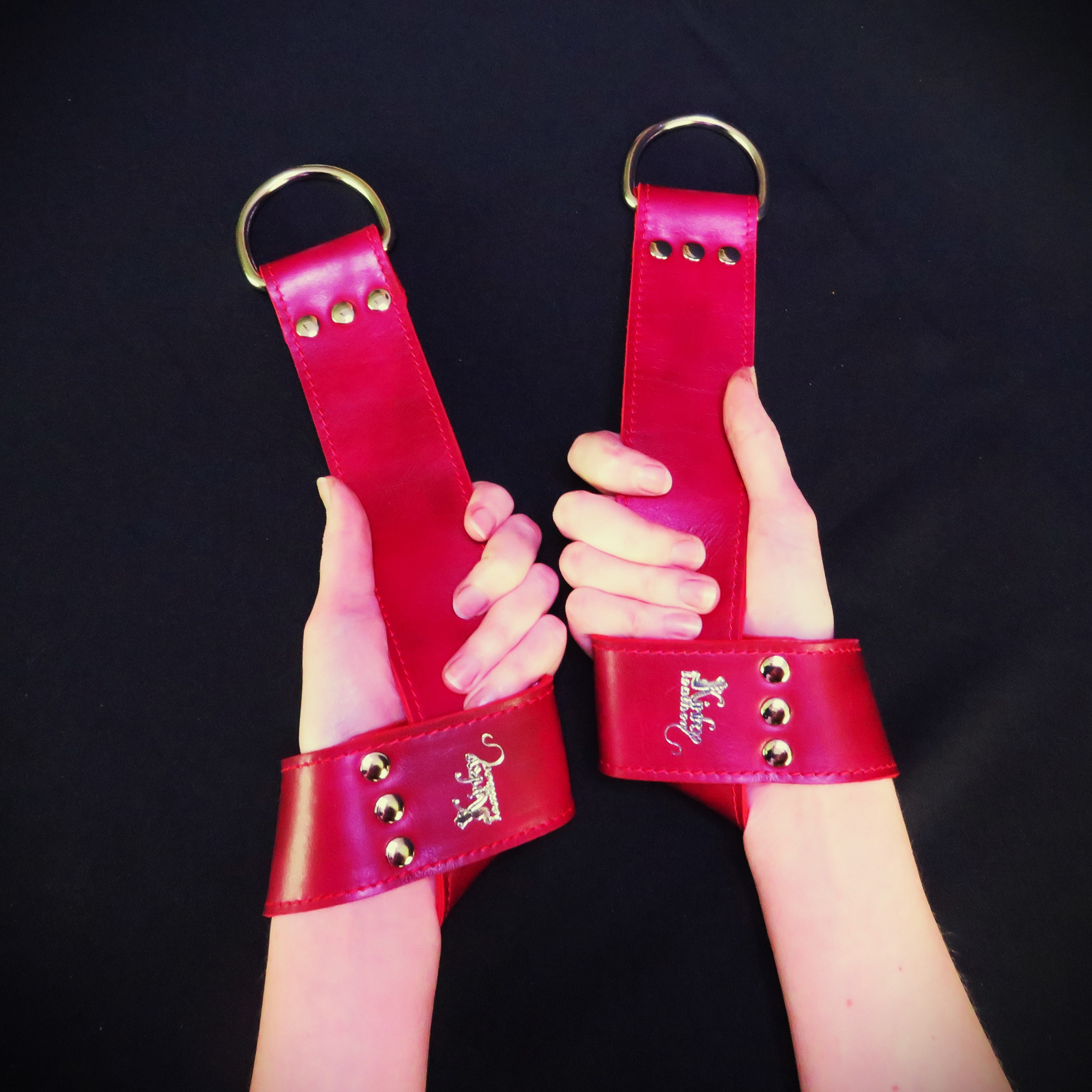 Handmade Red Leather Suspension Cuffs – Durable & Stylish