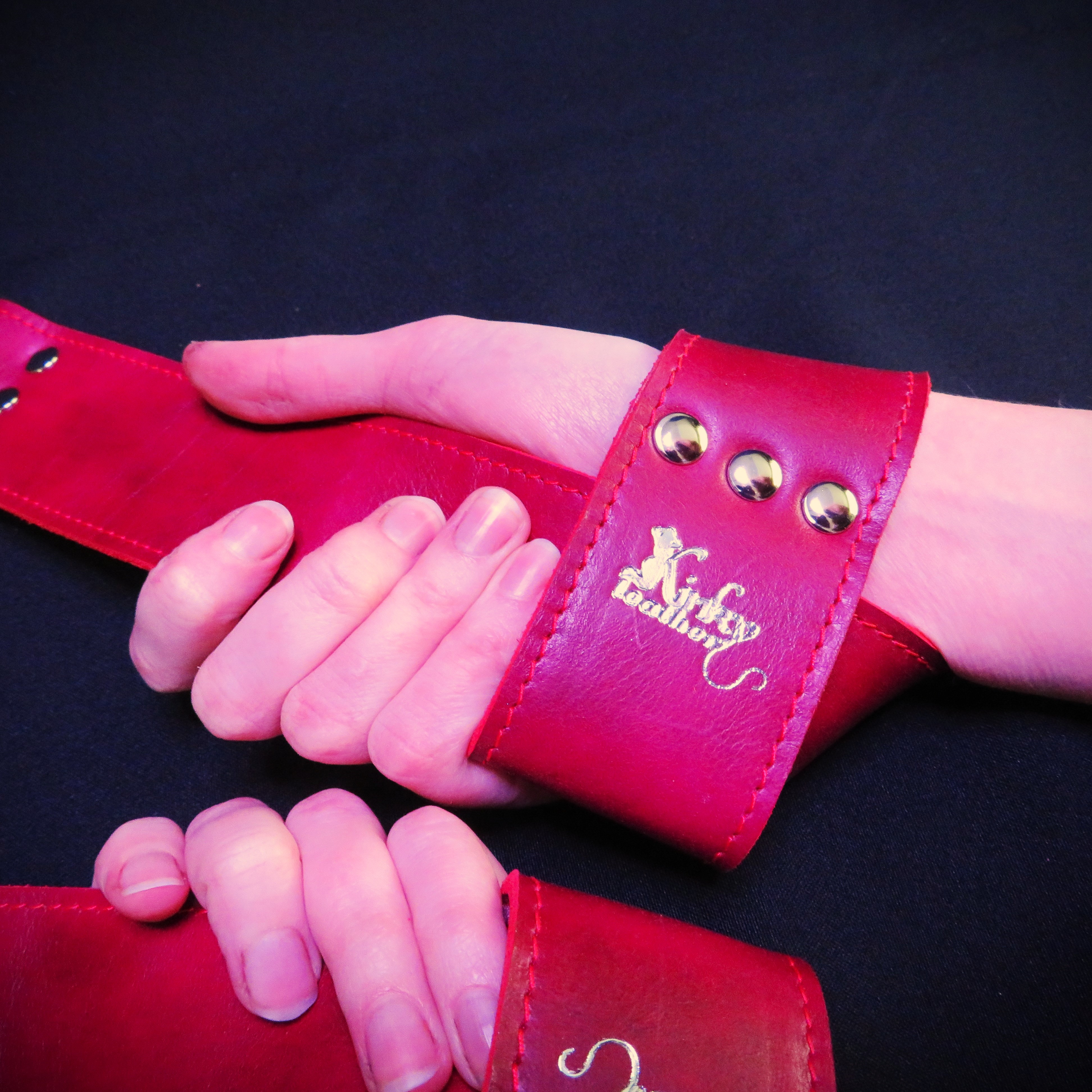 Handmade Red Leather Suspension Cuffs – Durable & Stylish