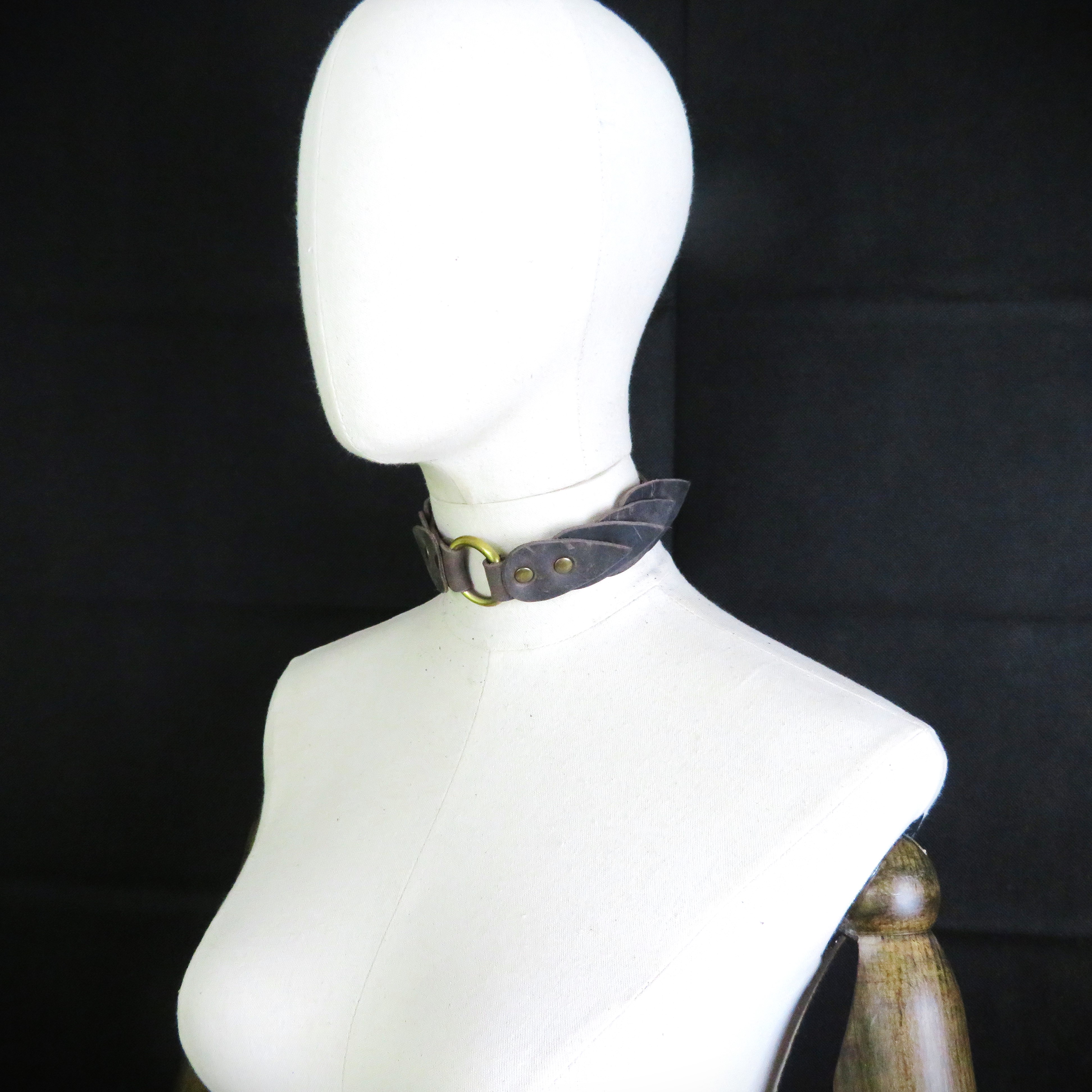 Handmade Brown Leather Collar with Scales & O-Ring