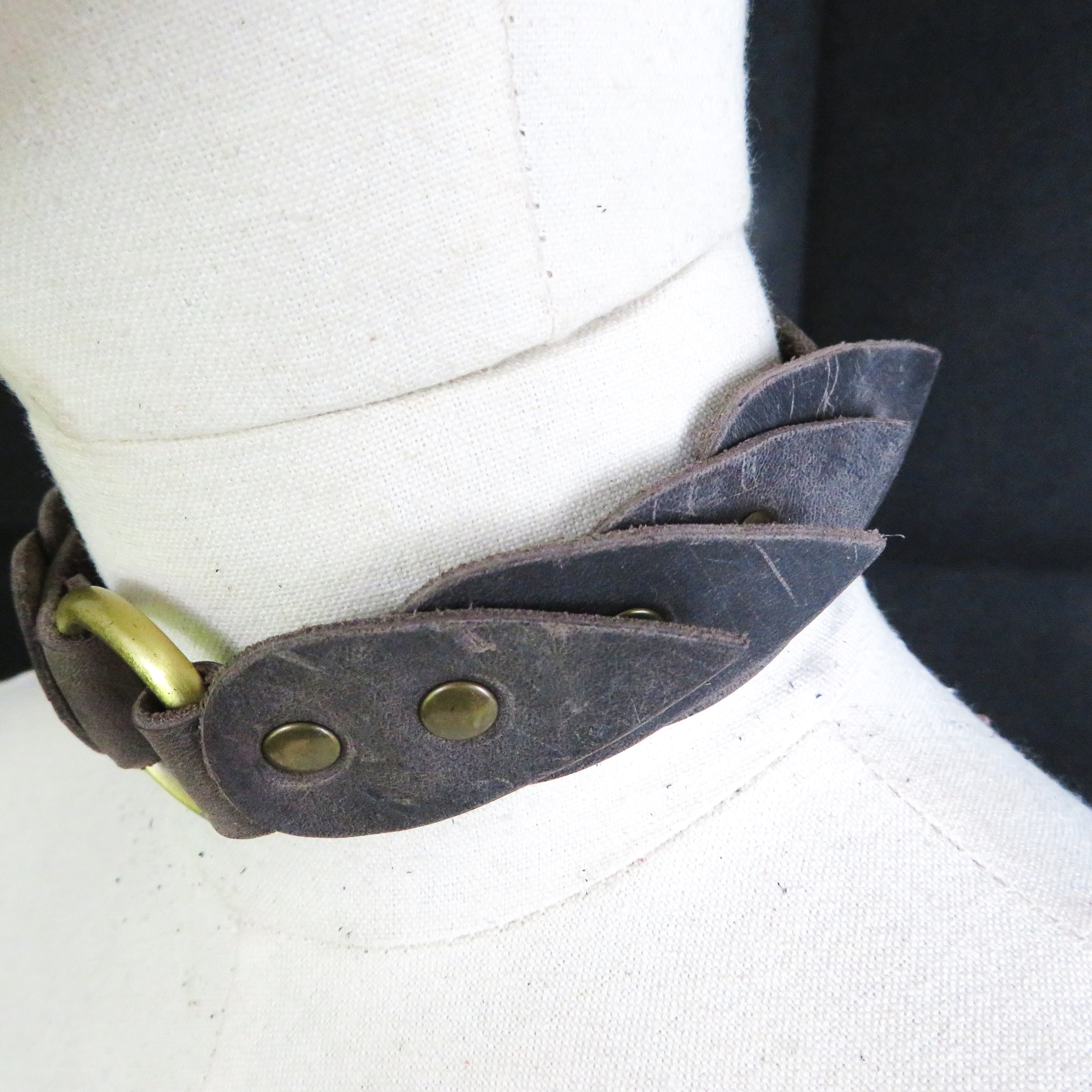 Handmade Brown Leather Collar with Scales & O-Ring
