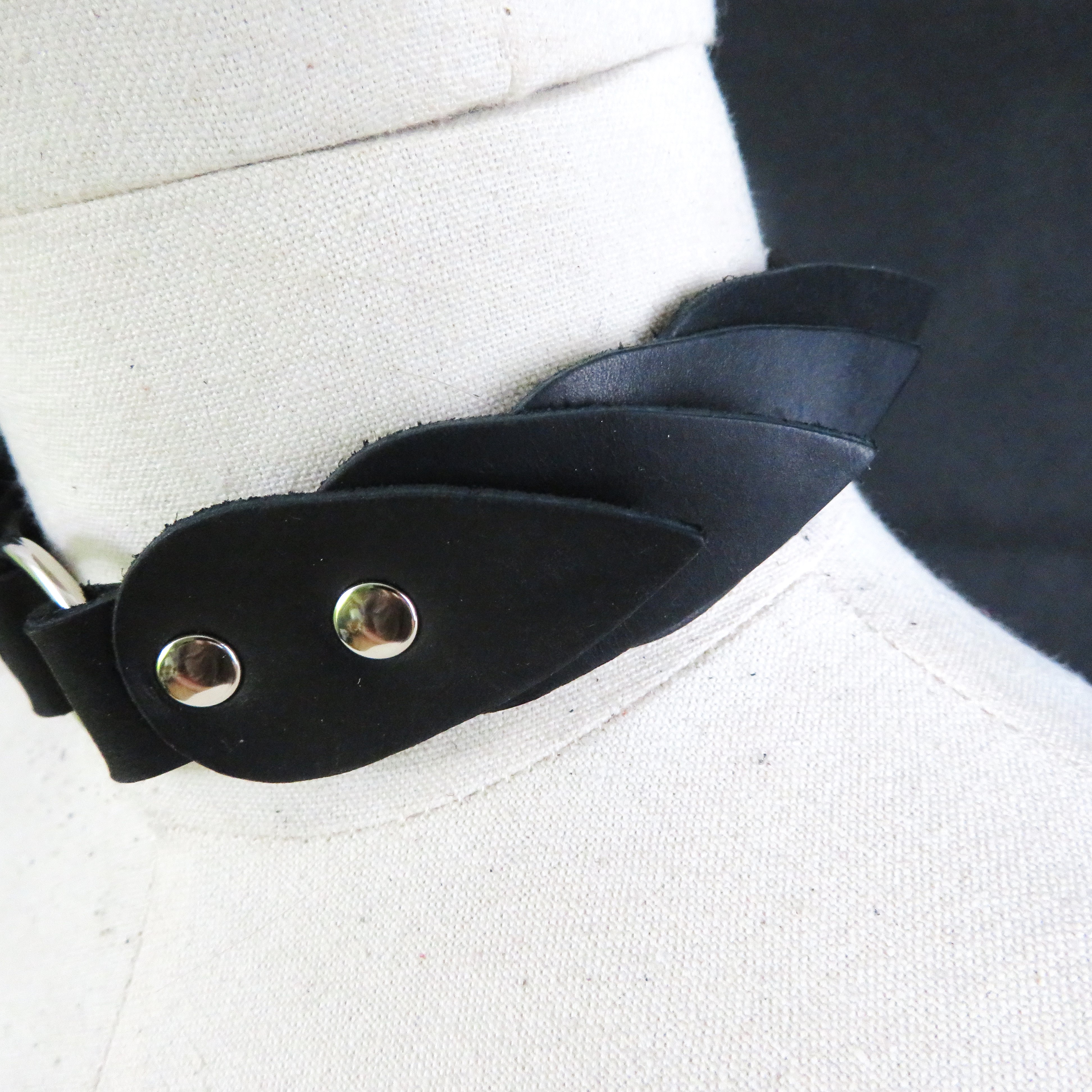 Handmade Black Leather Collar with Scales & O-Ring