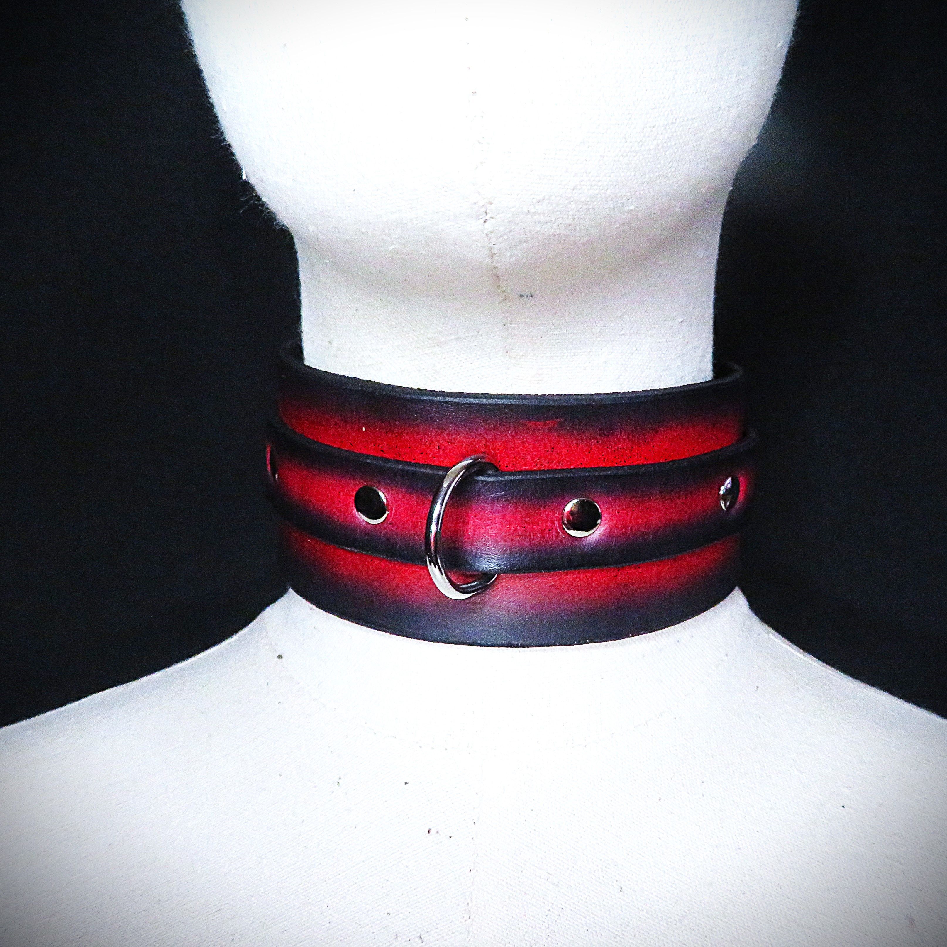 Handmade Black & Red Leather Collar – Adjustable, Bold & Stylish