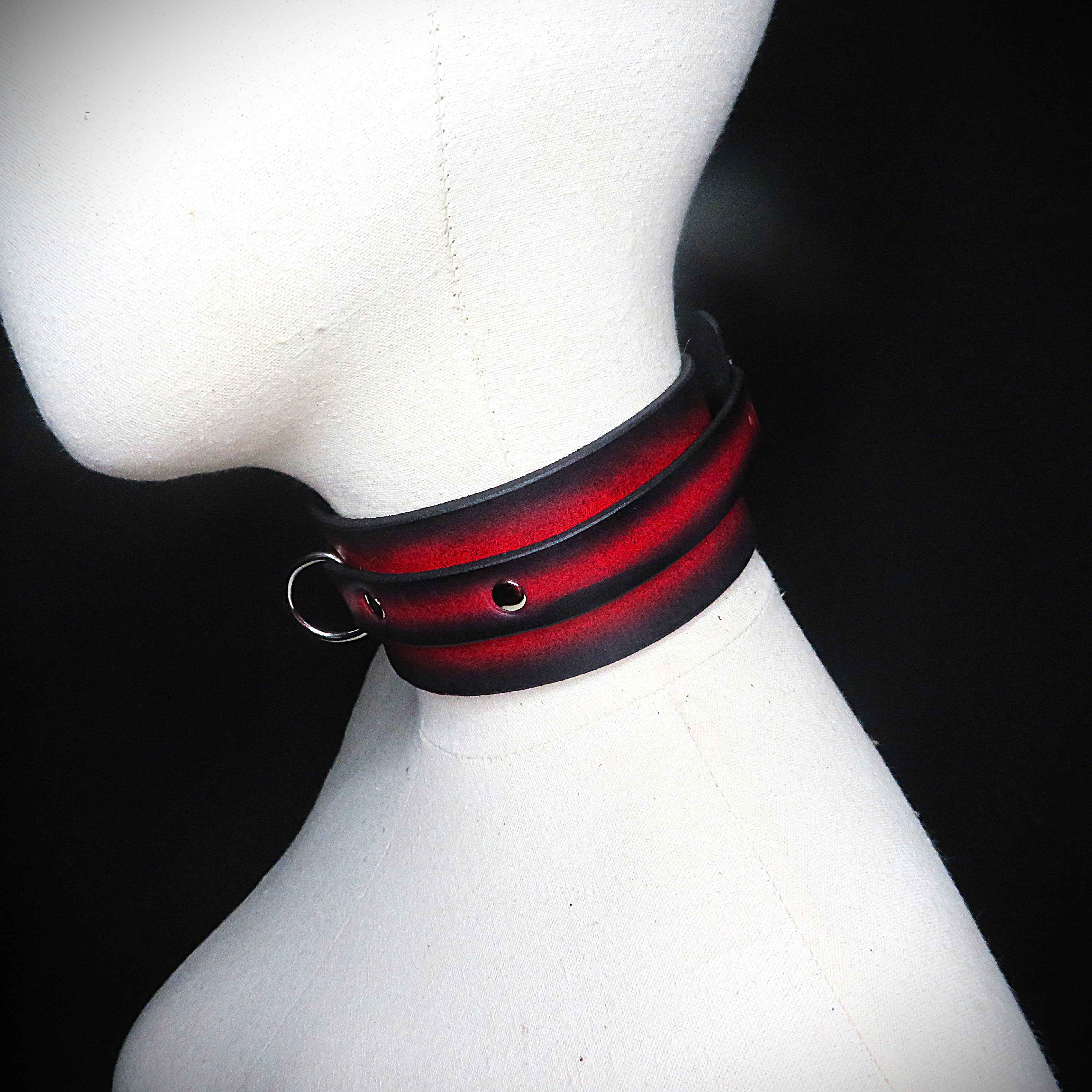 Handmade Black & Red Leather Collar – Adjustable, Bold & Stylish