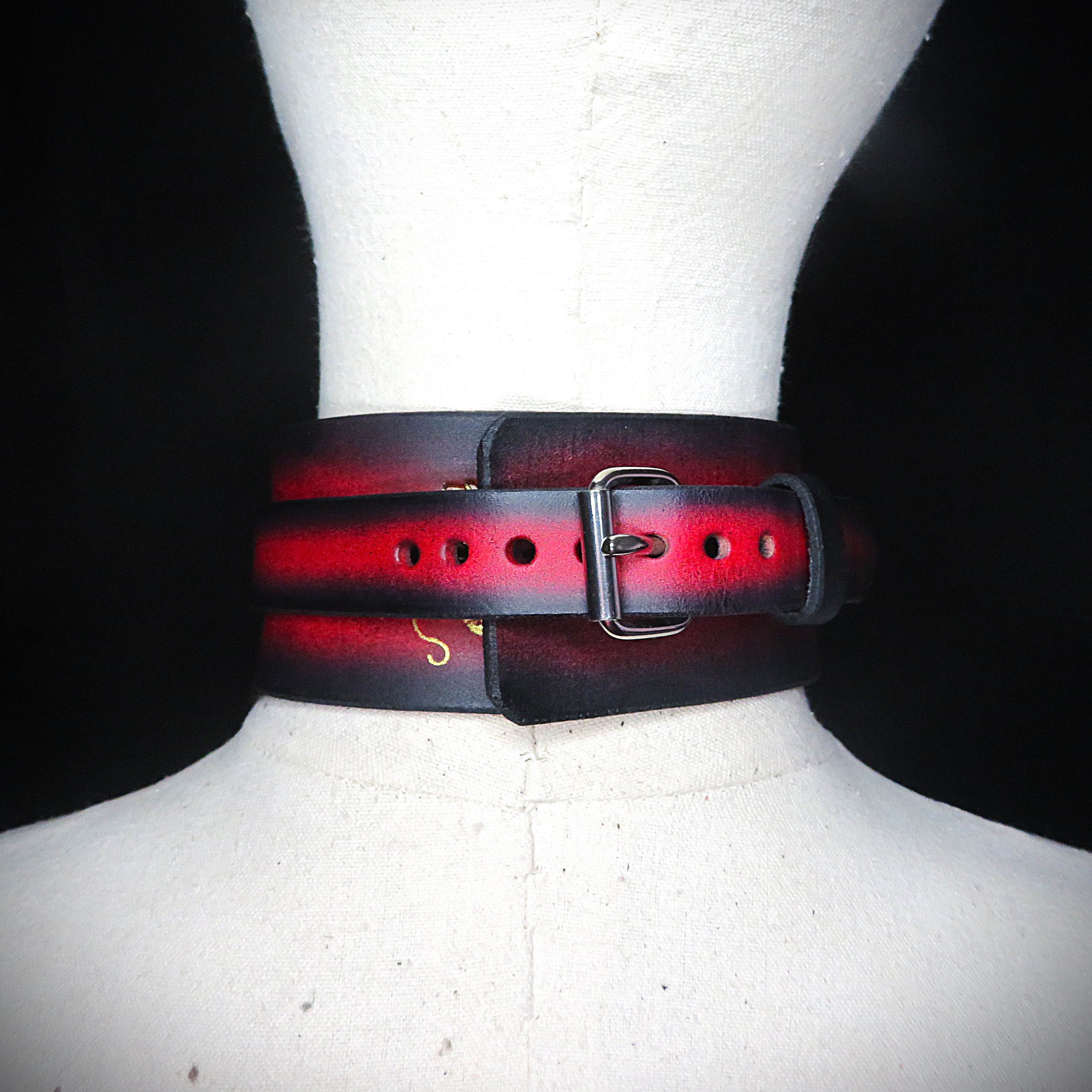 Handmade Black & Red Leather Collar – Adjustable, Bold & Stylish