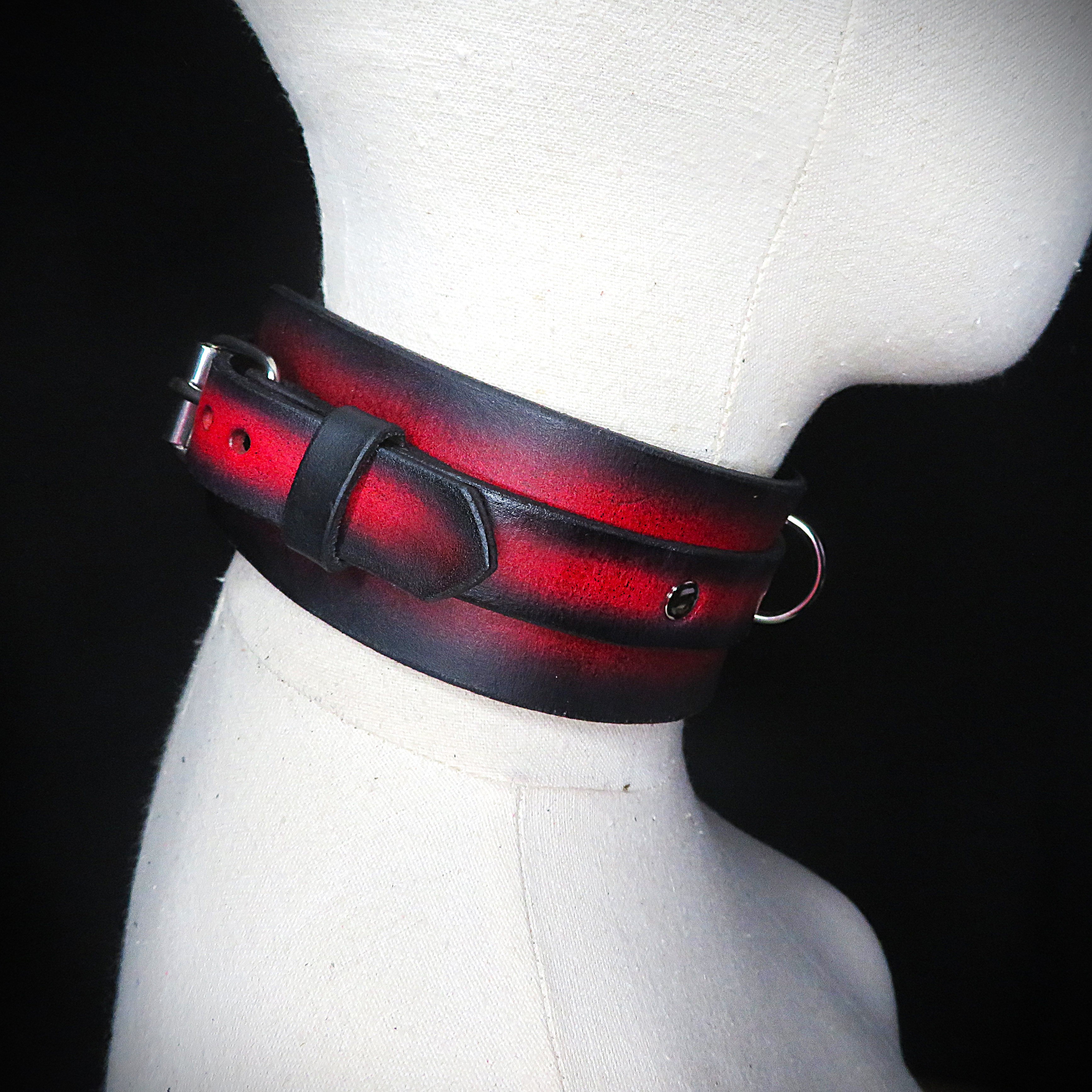 Handmade Black & Red Leather Collar – Adjustable, Bold & Stylish