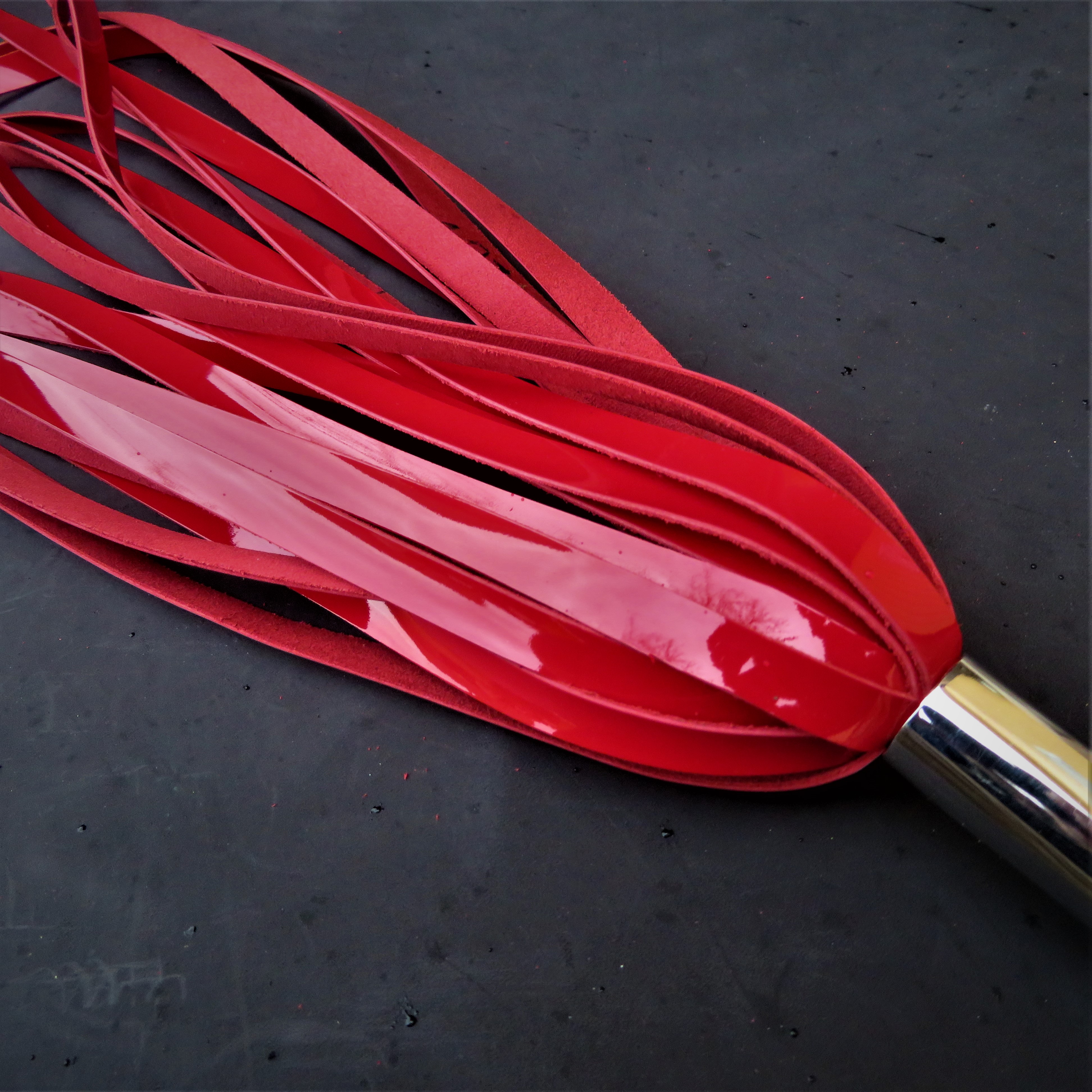 Red Patent Leather Flogger with Stainless Steel Handle