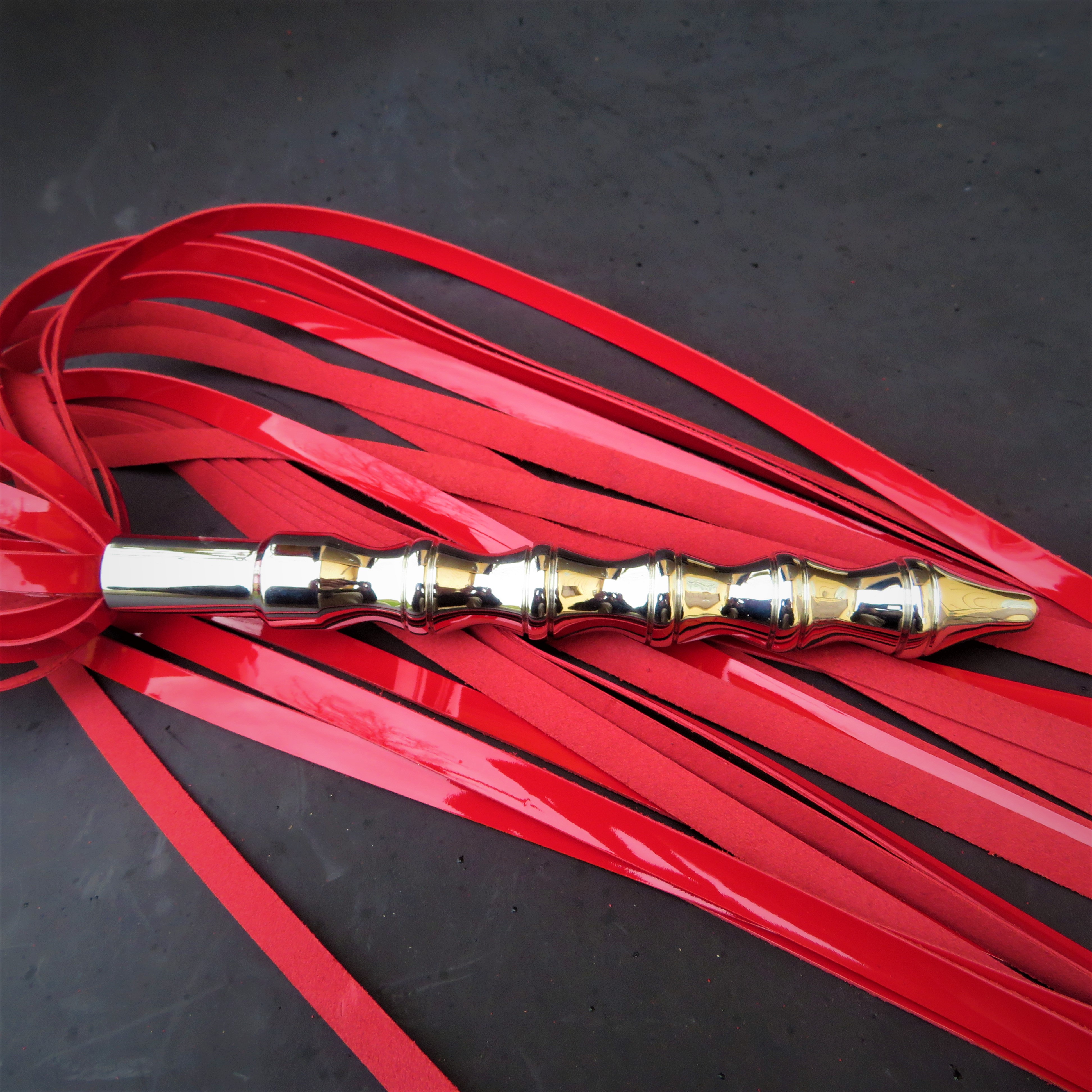 Red Patent Leather Flogger with Stainless Steel Handle