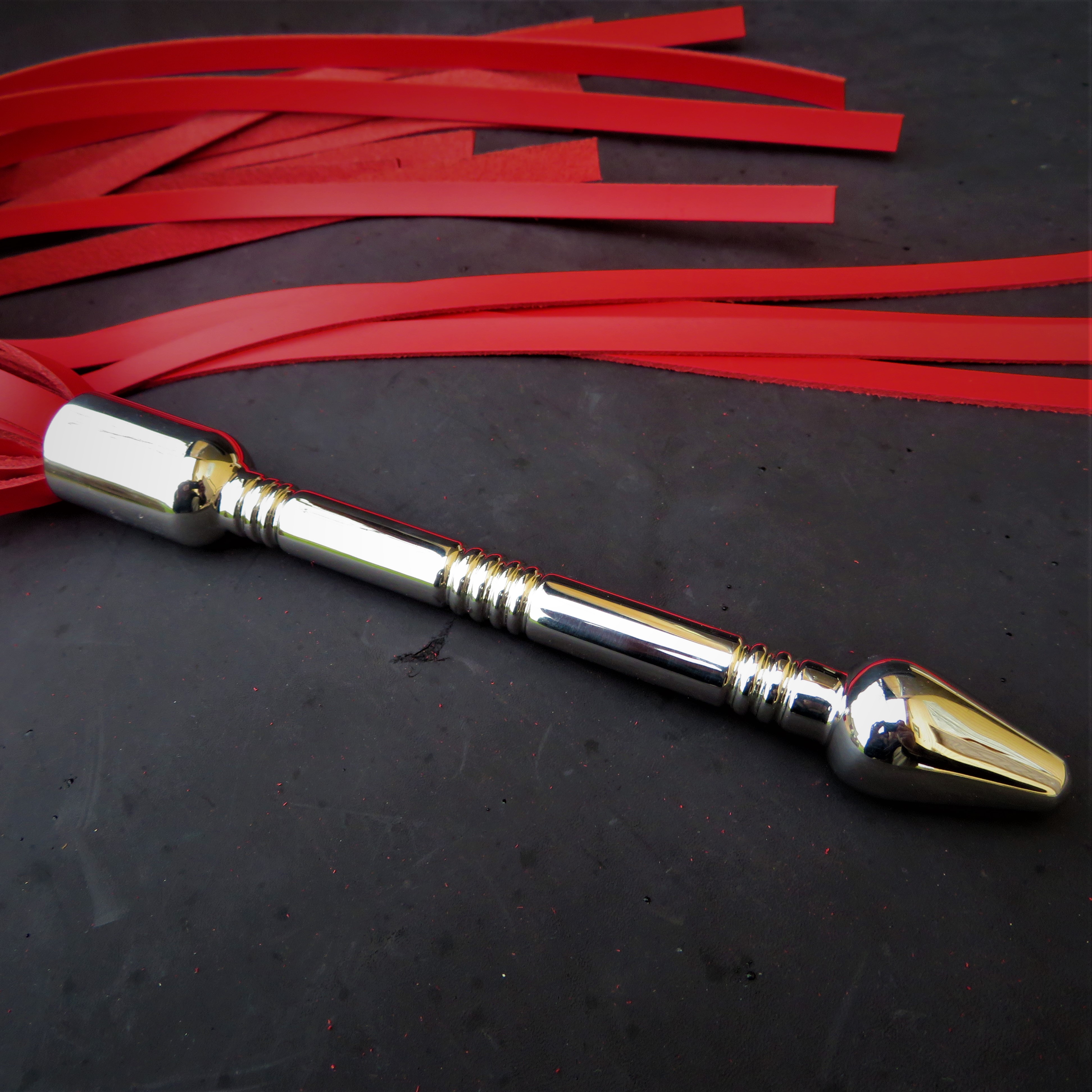 Handcrafted Red Leather Flogger with Stainless Steel Handle