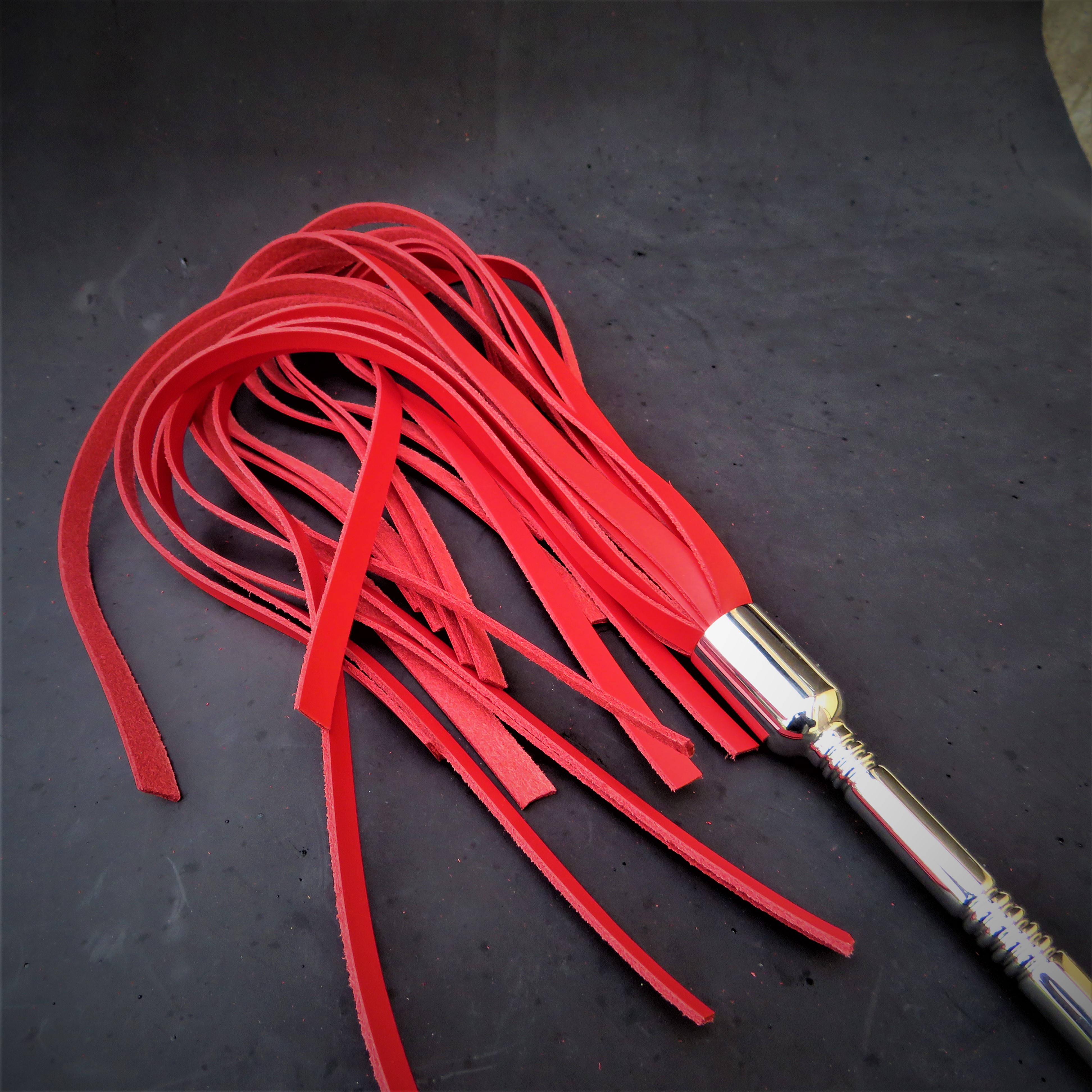 Handcrafted Red Leather Flogger with Stainless Steel Handle