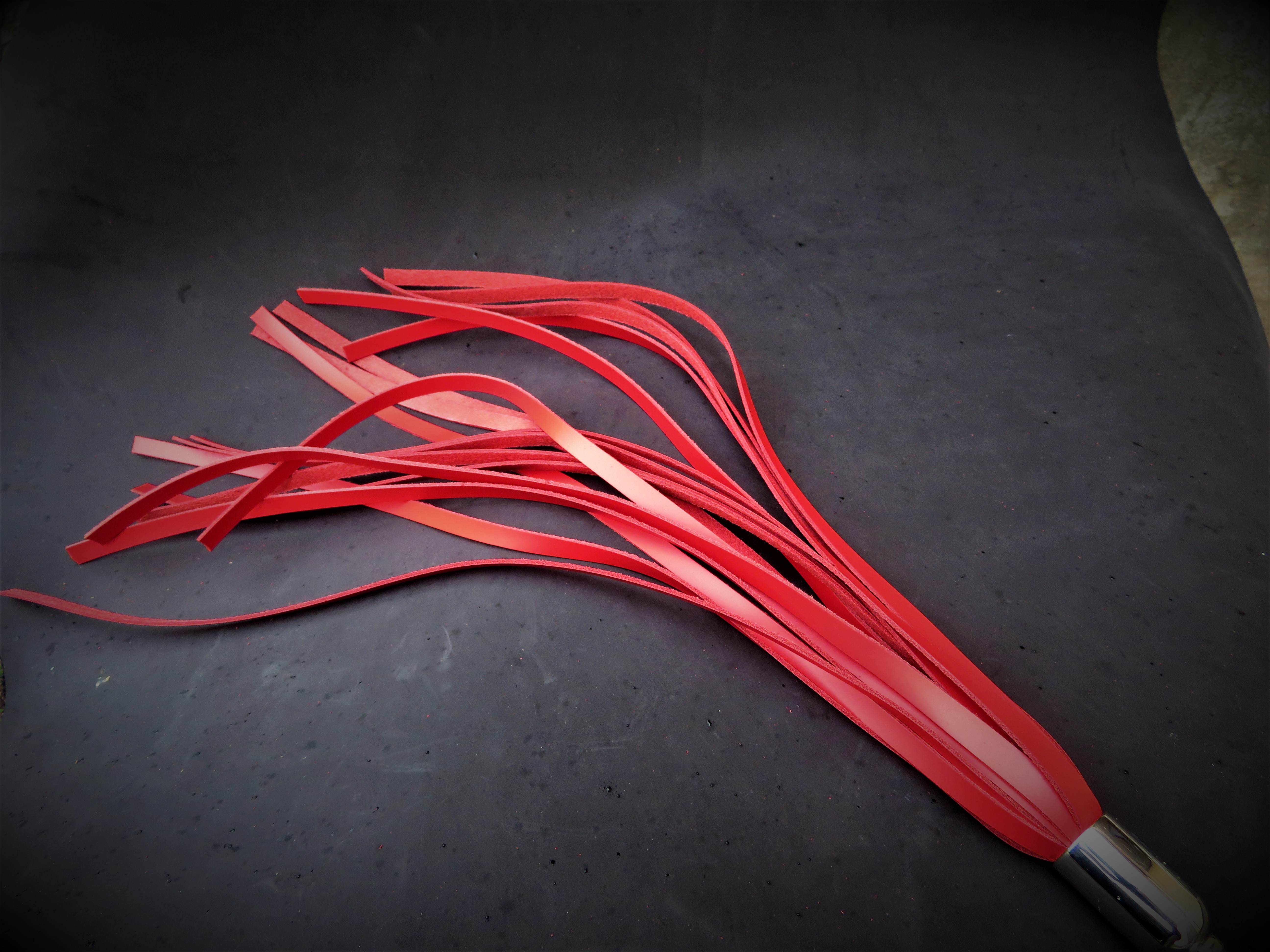 Handcrafted Red Leather Flogger with Stainless Steel Handle
