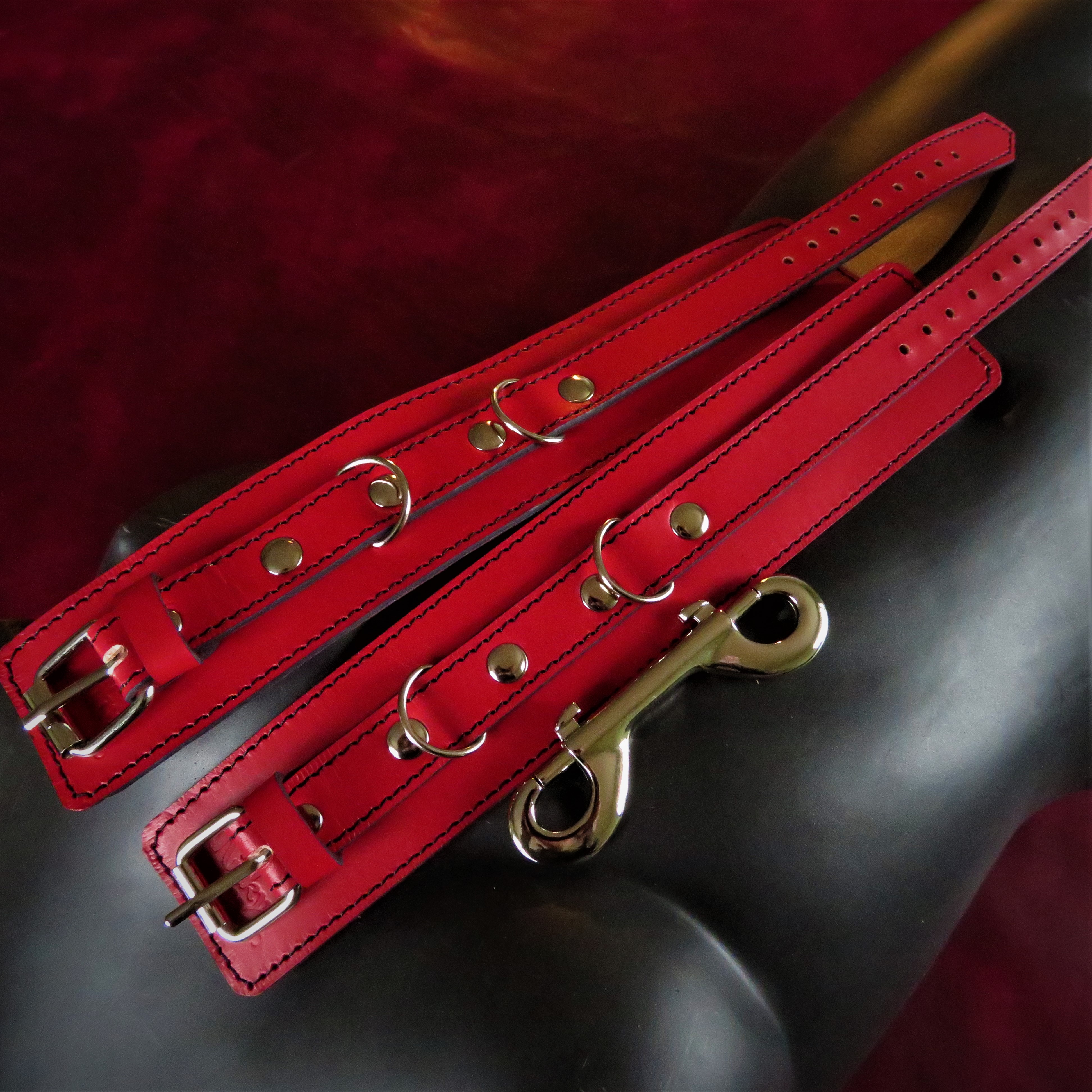 Handmade Red Leather Restraints – High-Quality Genuine Leather Cuffs