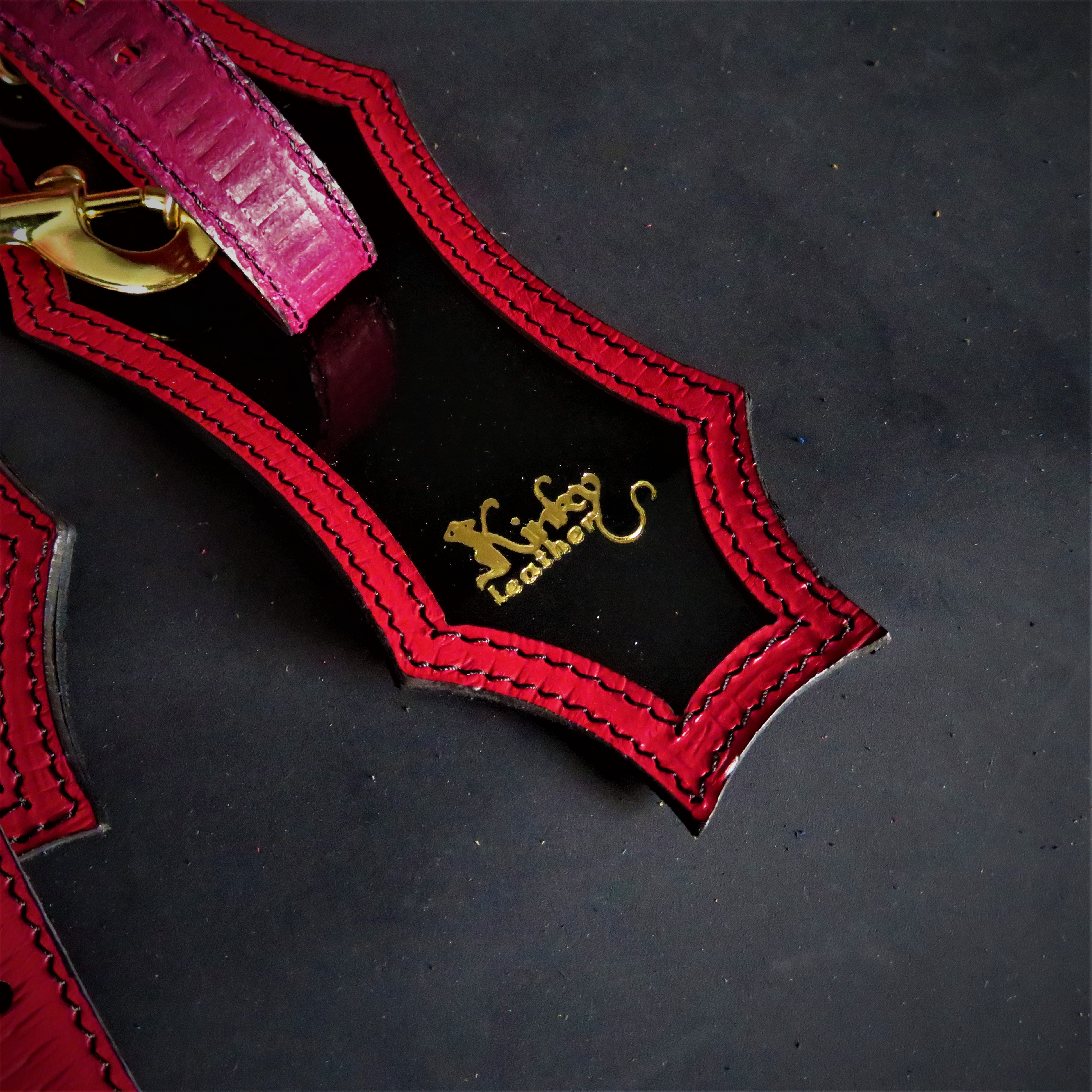 Handmade Red & Black Leather Suspension Cuffs – Vegetable-Tanned & Patent Leather with Suede Lining