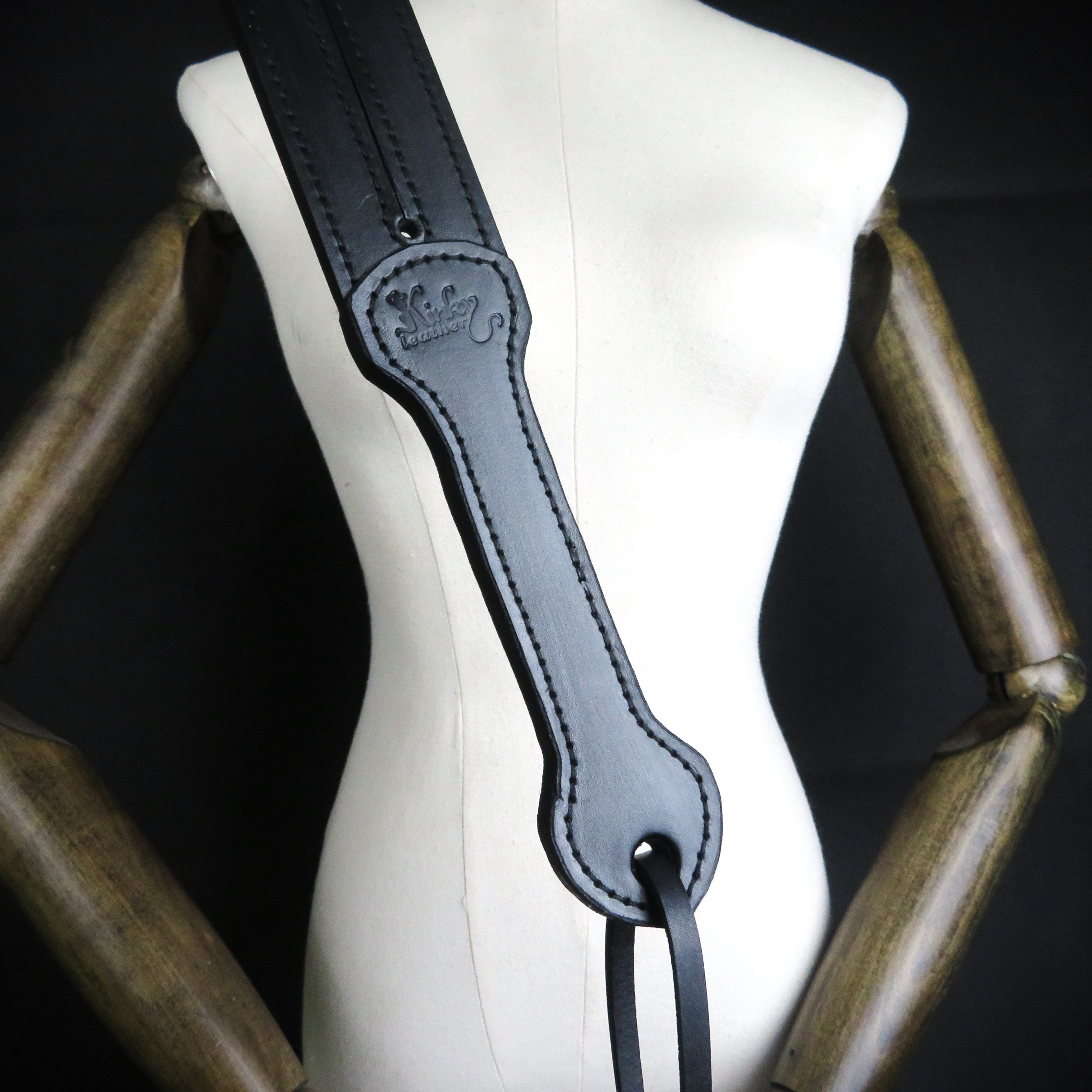 Handmade Leather Tawse Spanking Paddle – Double-Layer Black Leather Spanker