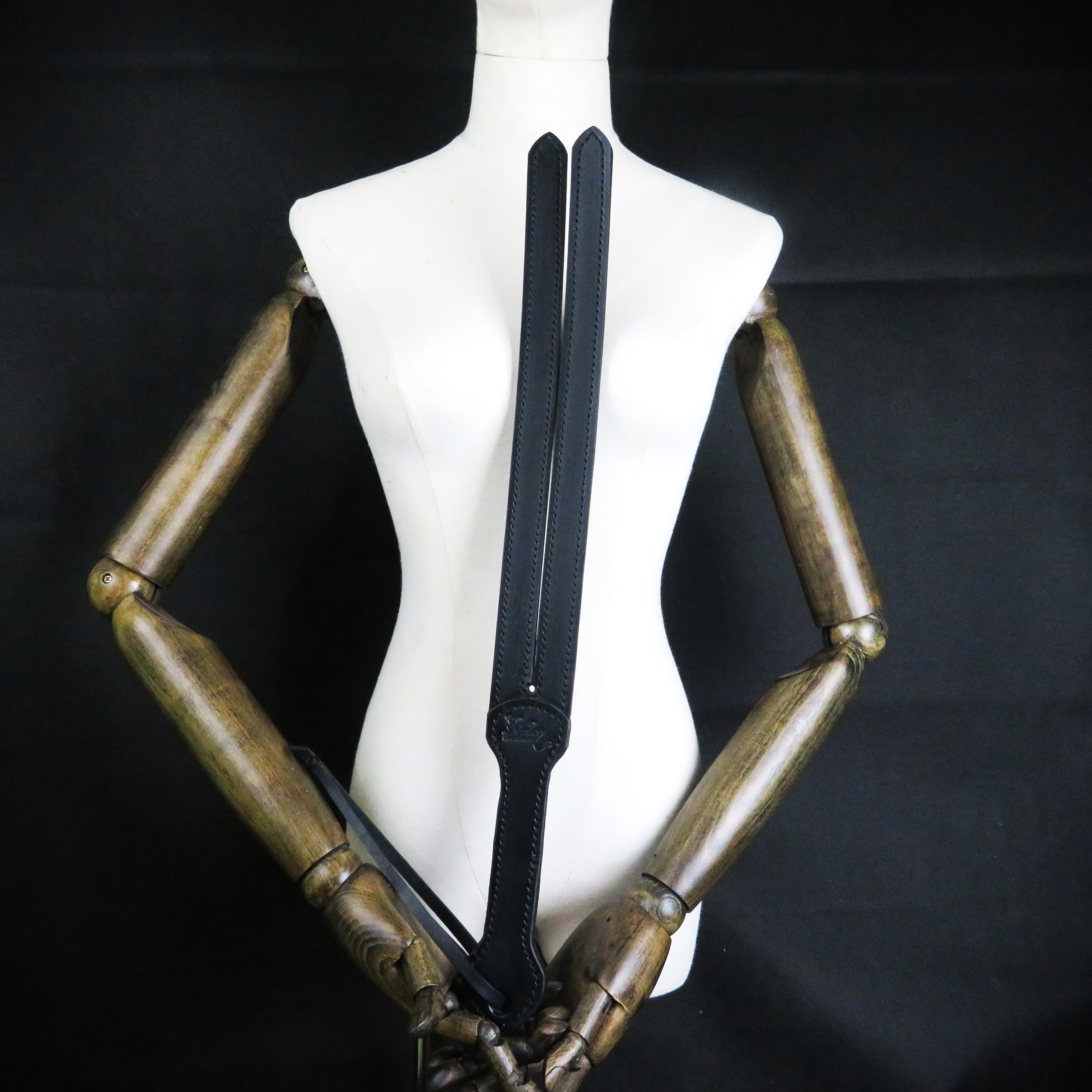 Handmade Leather Tawse Spanking Paddle – Double-Layer Black Leather Spanker
