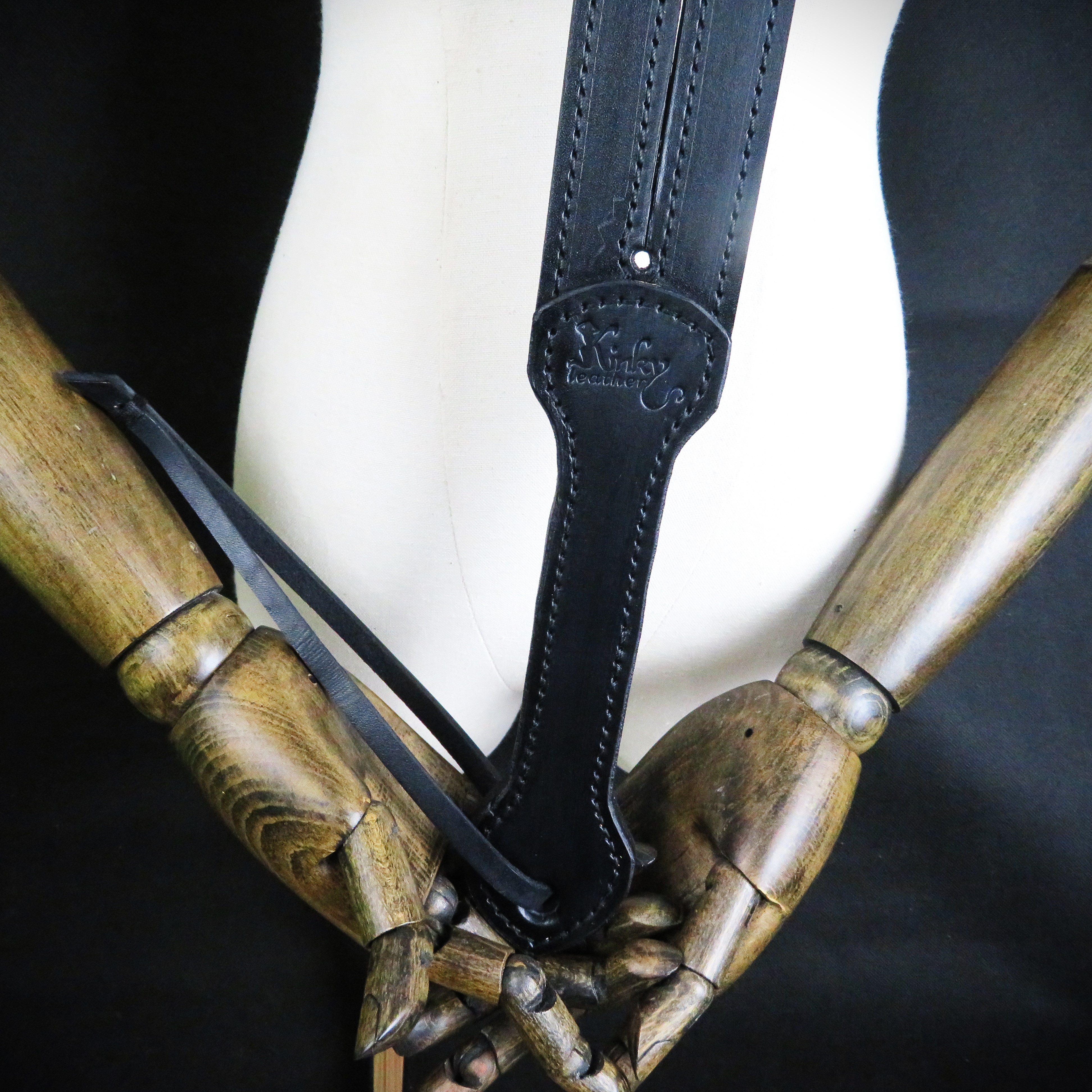 Handmade Leather Tawse Spanking Paddle – Double-Layer Black Leather Spanker