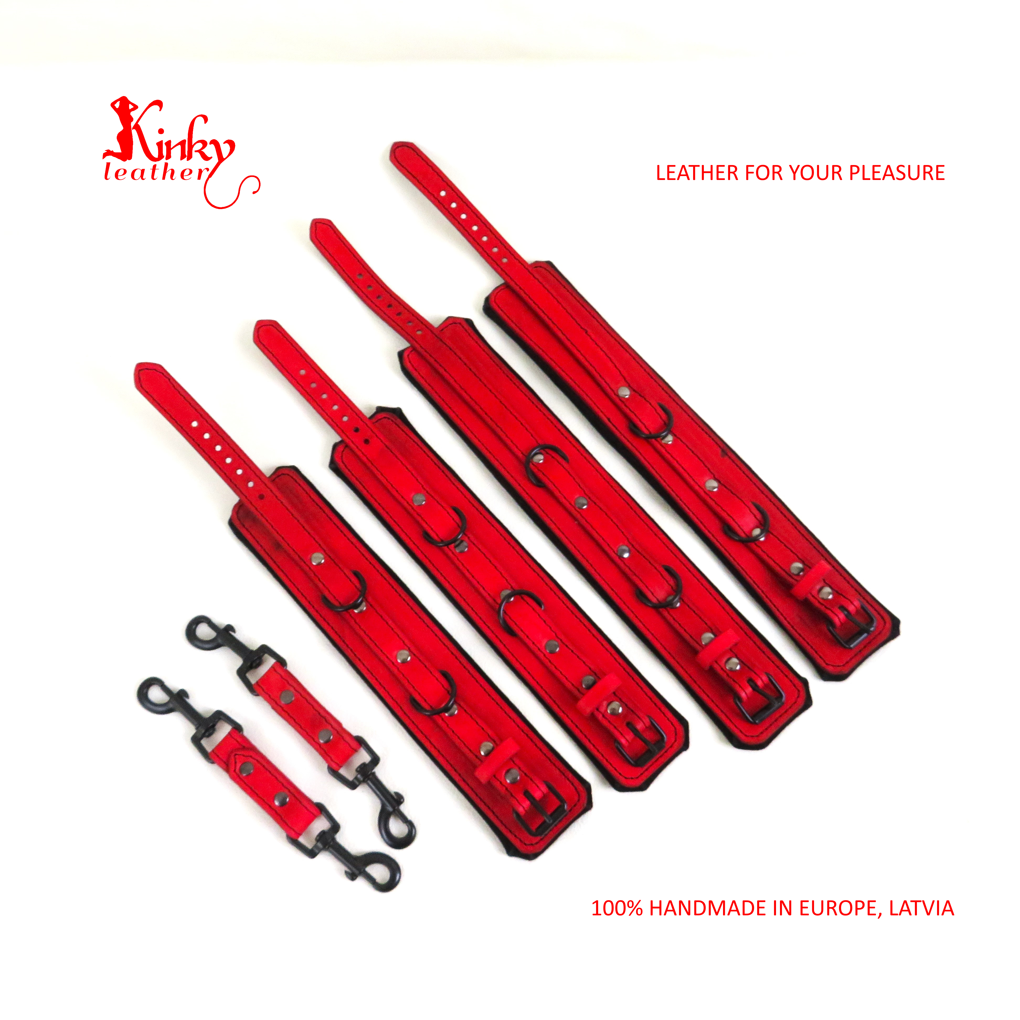 Custom Leather Wrist and Ankle Cuff Set – Padded BDSM Restraints – Suede Lined – Handmade Bondage Gear