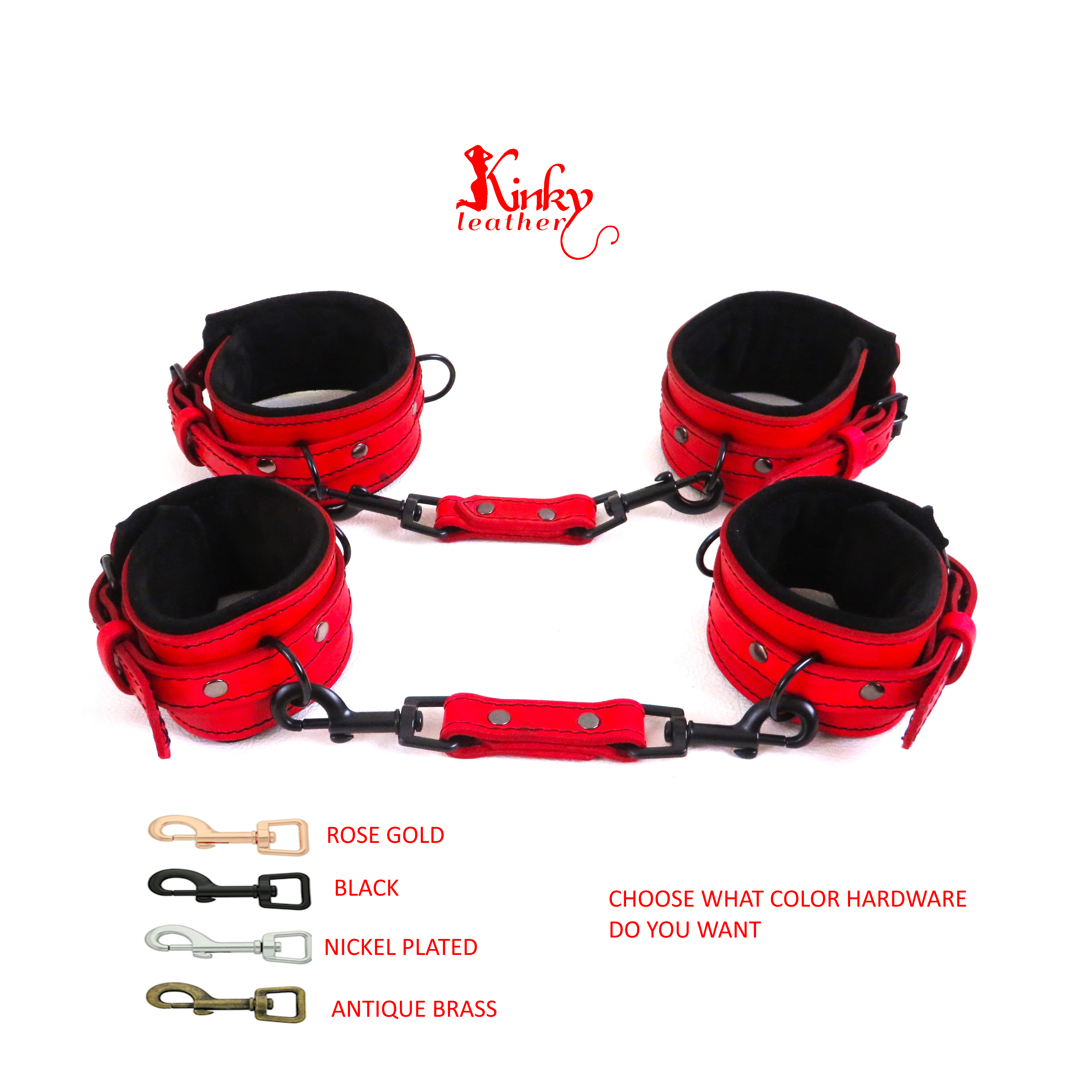 Custom Leather Wrist and Ankle Cuff Set – Padded BDSM Restraints – Suede Lined – Handmade Bondage Gear
