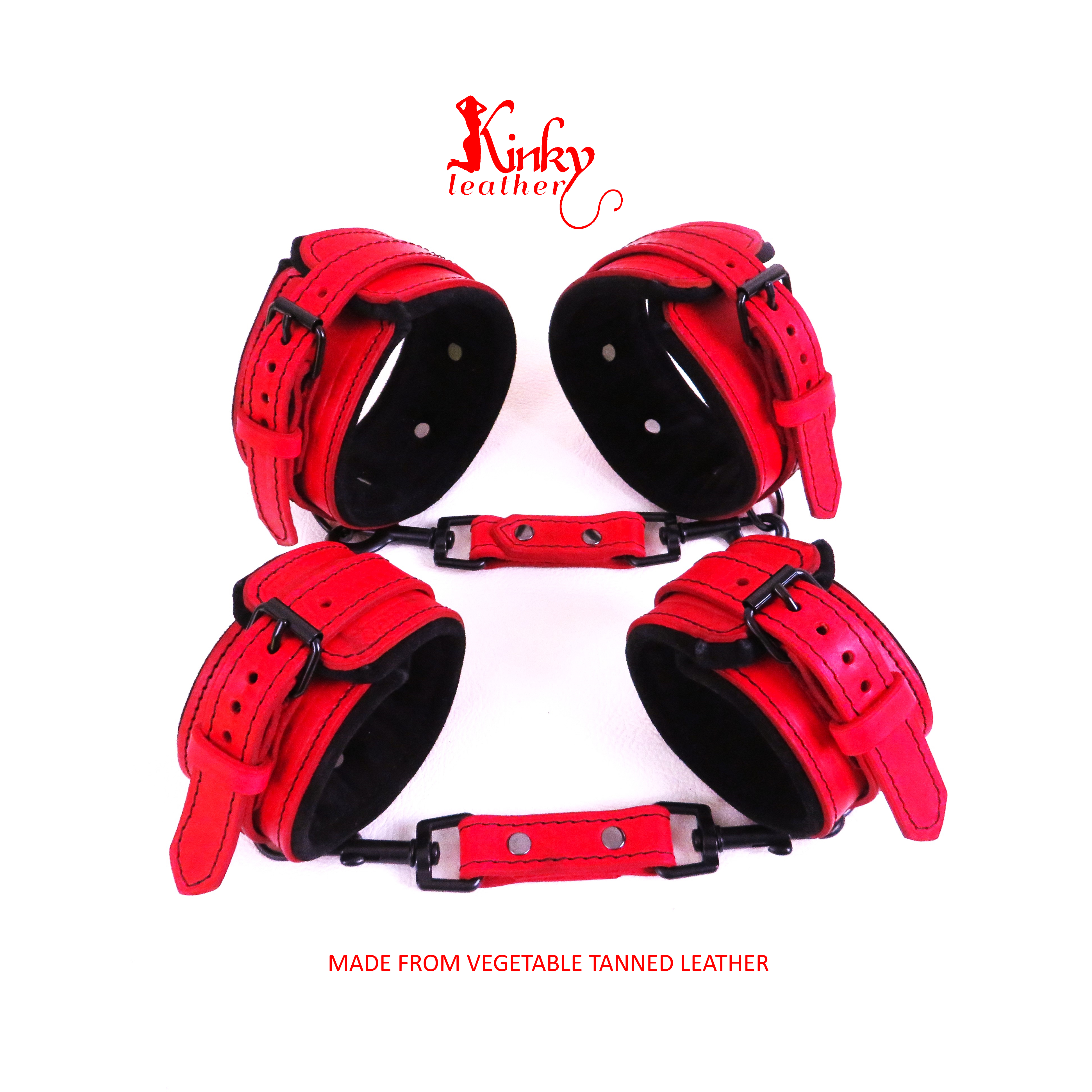Custom Leather Wrist and Ankle Cuff Set – Padded BDSM Restraints – Suede Lined – Handmade Bondage Gear