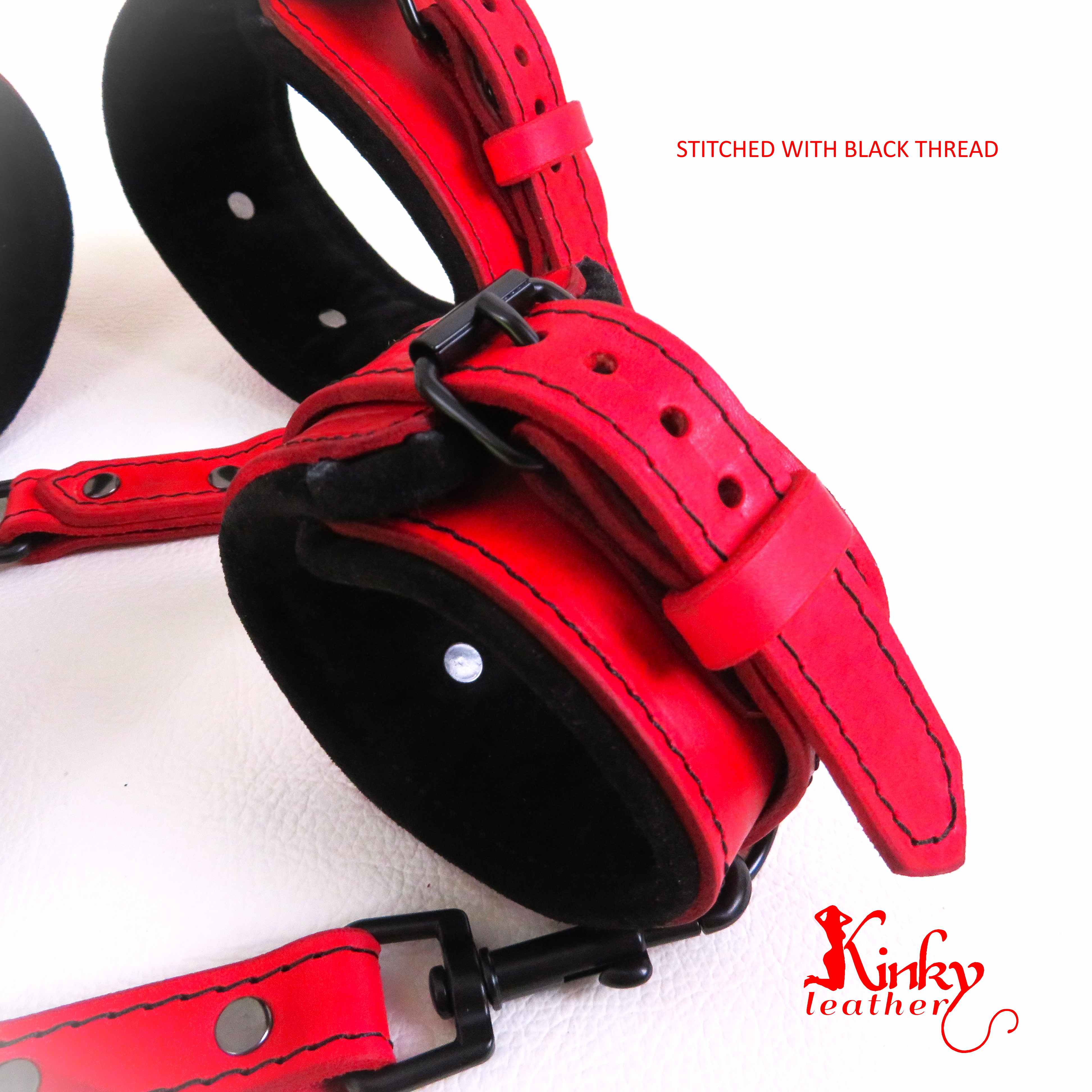 Custom Leather Wrist and Ankle Cuff Set – Padded BDSM Restraints – Suede Lined – Handmade Bondage Gear