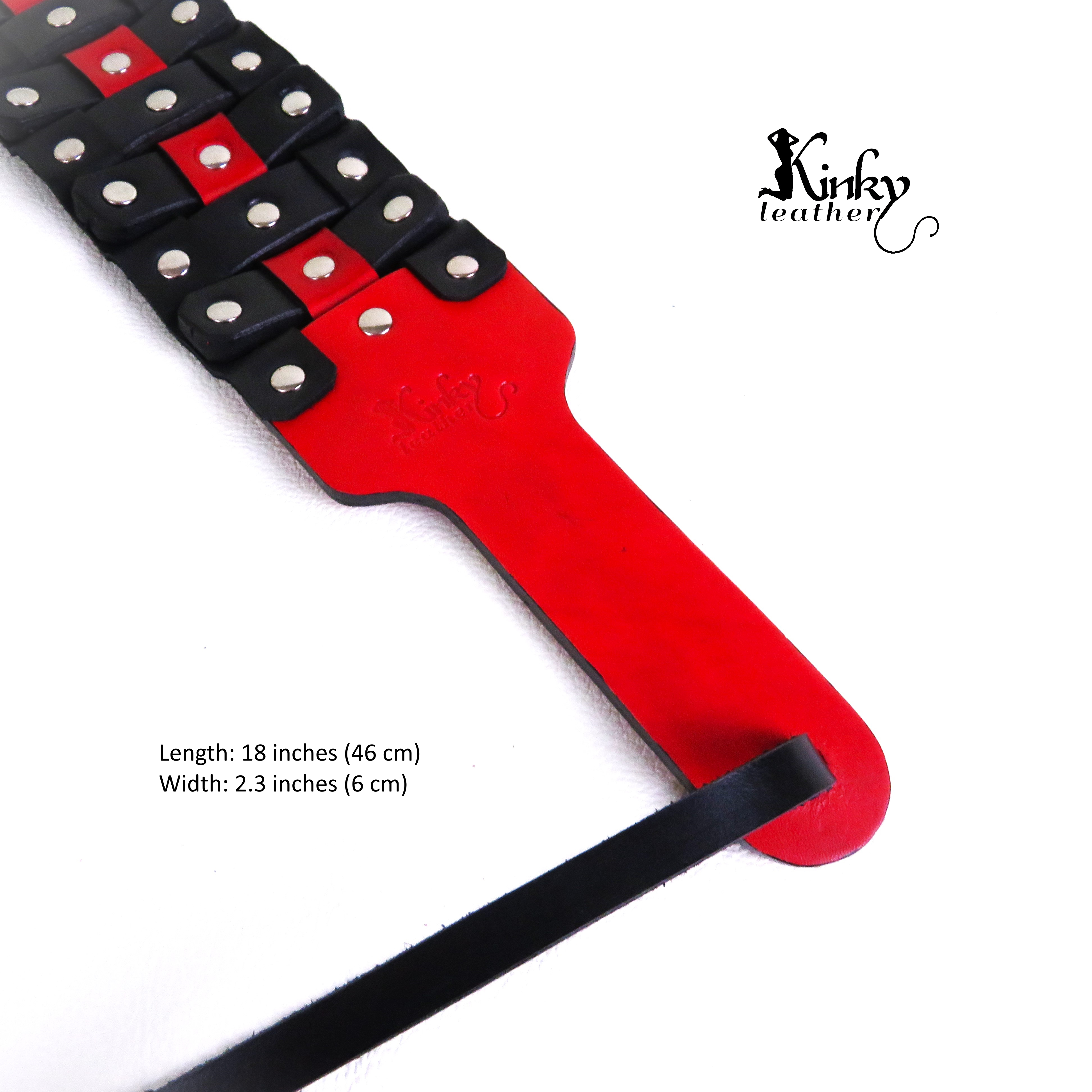 Flexible Leather Spanking Paddle – Handmade Black & Red Vegetable Tanned Impact Toy
