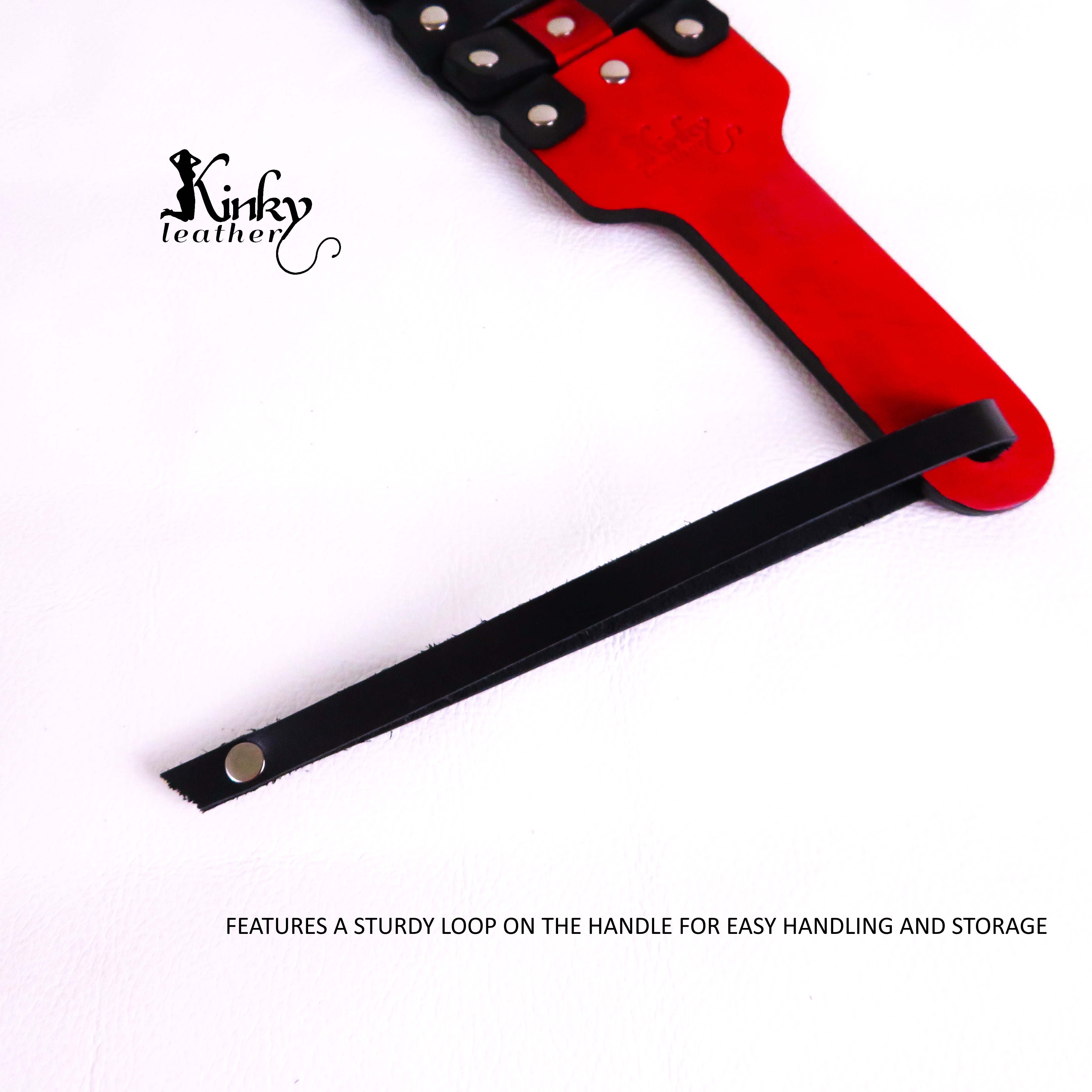 Flexible Leather Spanking Paddle – Handmade Black & Red Vegetable Tanned Impact Toy