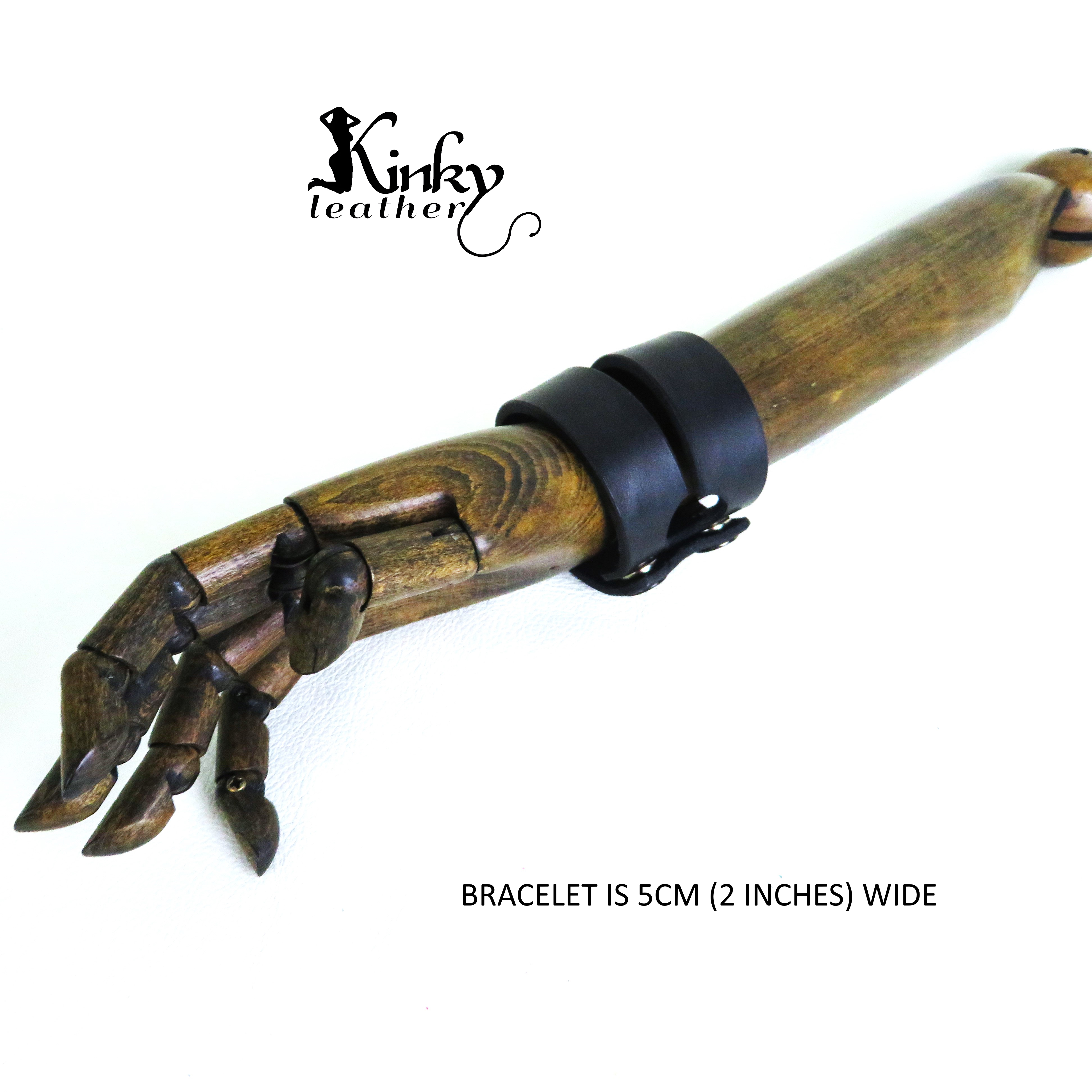 2" Wide Leather Restraint Bracelet – Handmade Vegetable-Tanned Cuff for Discreet BDSM Play