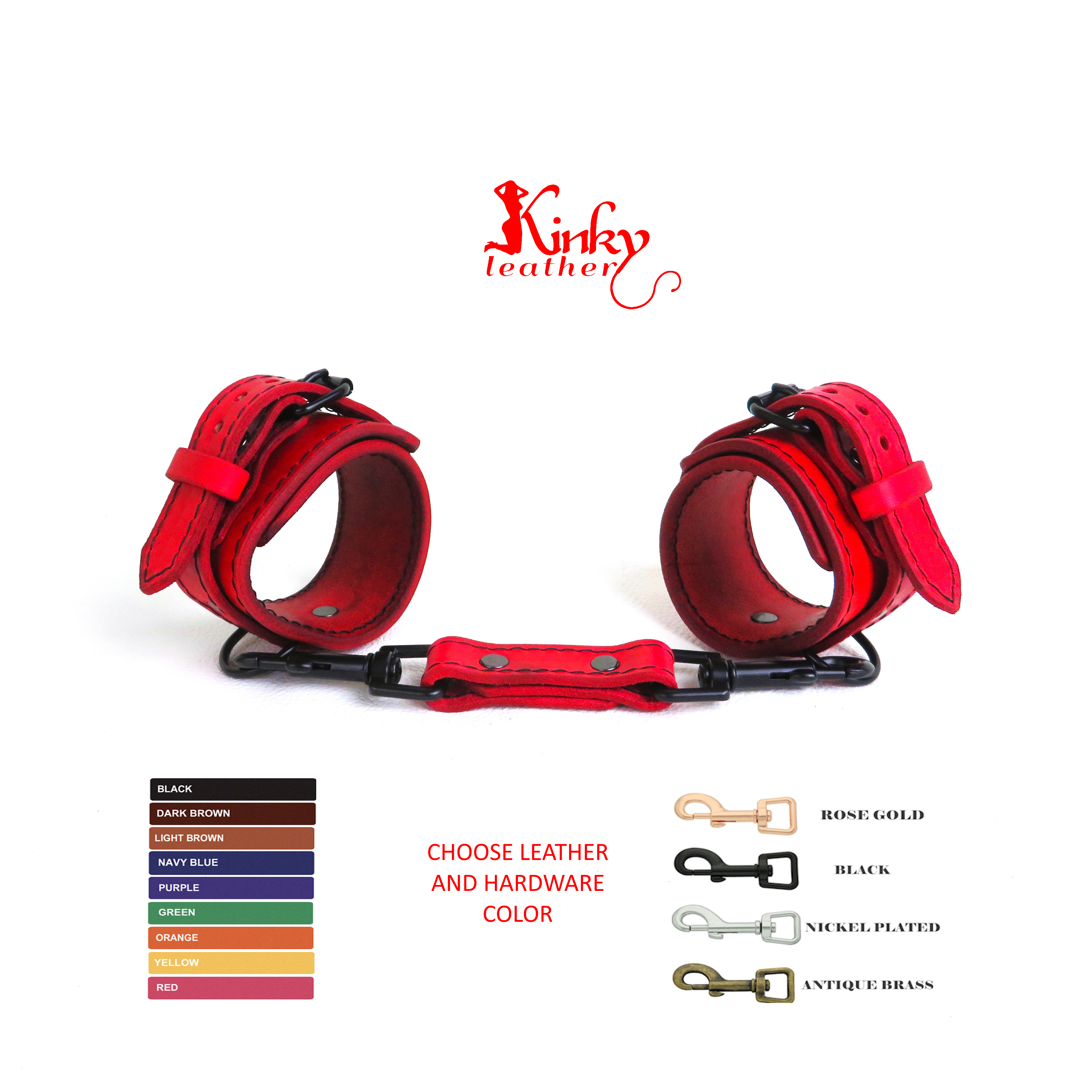 Leather Wrist Cuffs – Handmade BDSM Restraints – Custom Colors & Hardware – Adjustable Fit – Bondage Gear – Gift for Couples