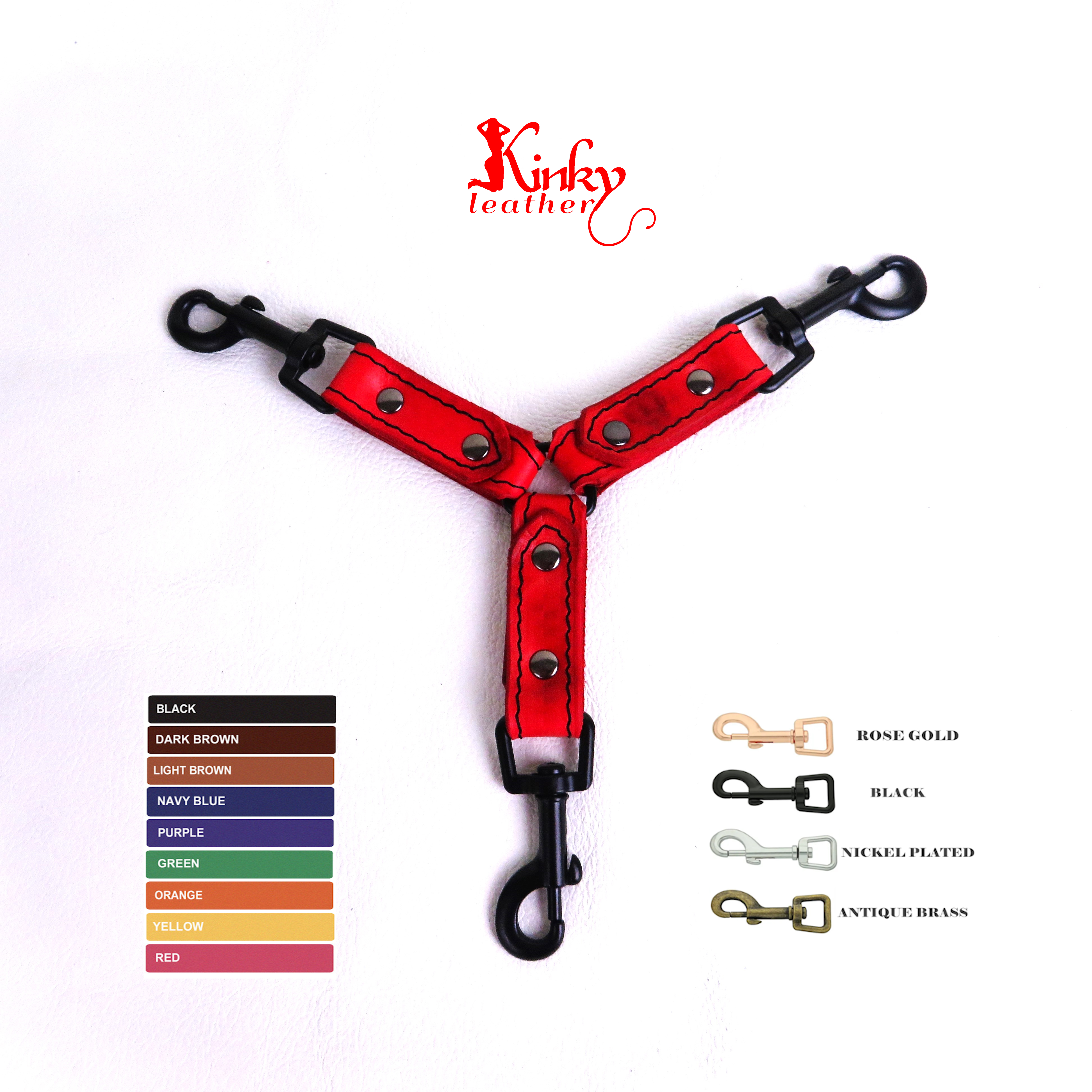 3-Way Leather Hogtie Connector – Custom BDSM Restraint Hog tie
