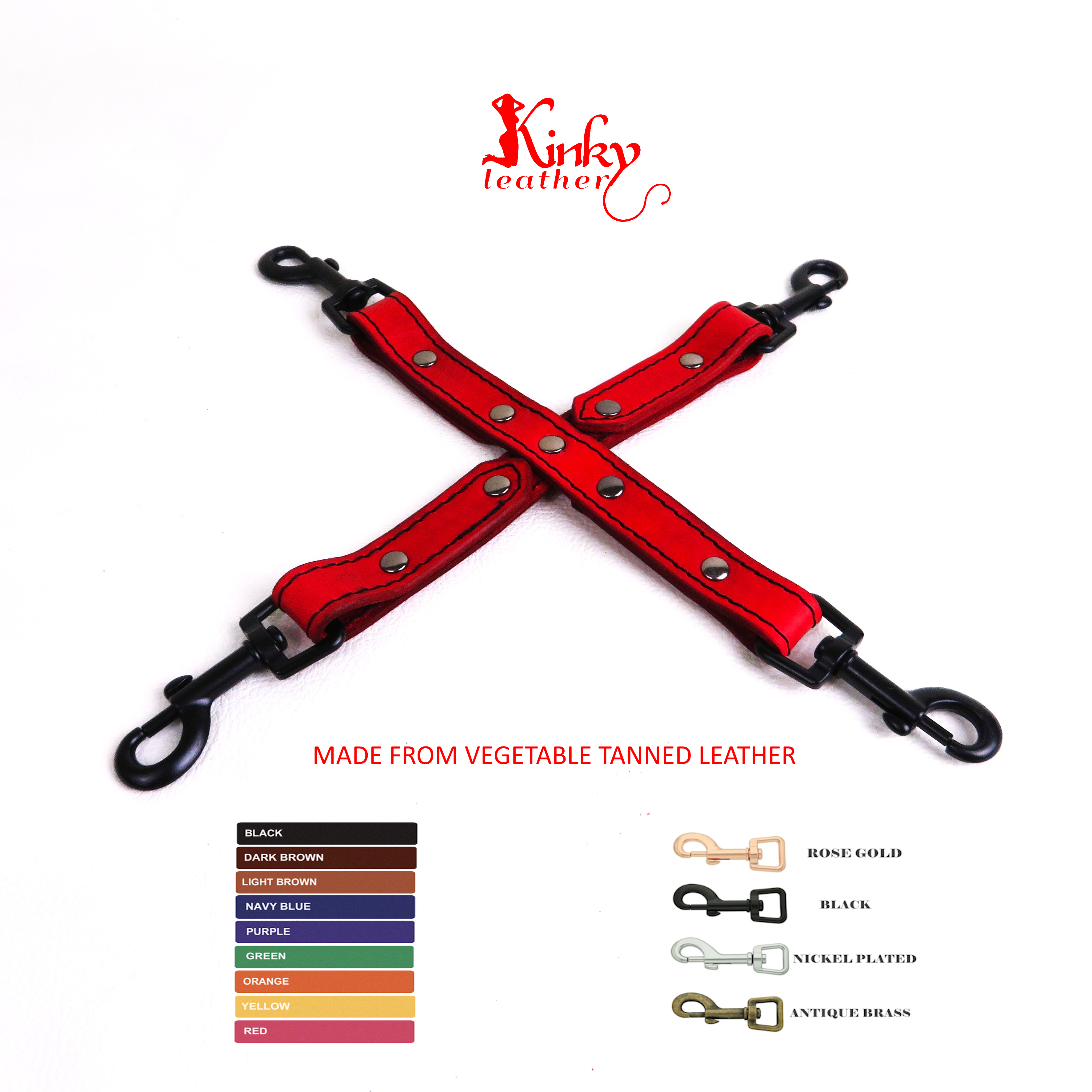 Handmade 4-Way Leather Hogtie Connector – Custom Color & Hardware Options