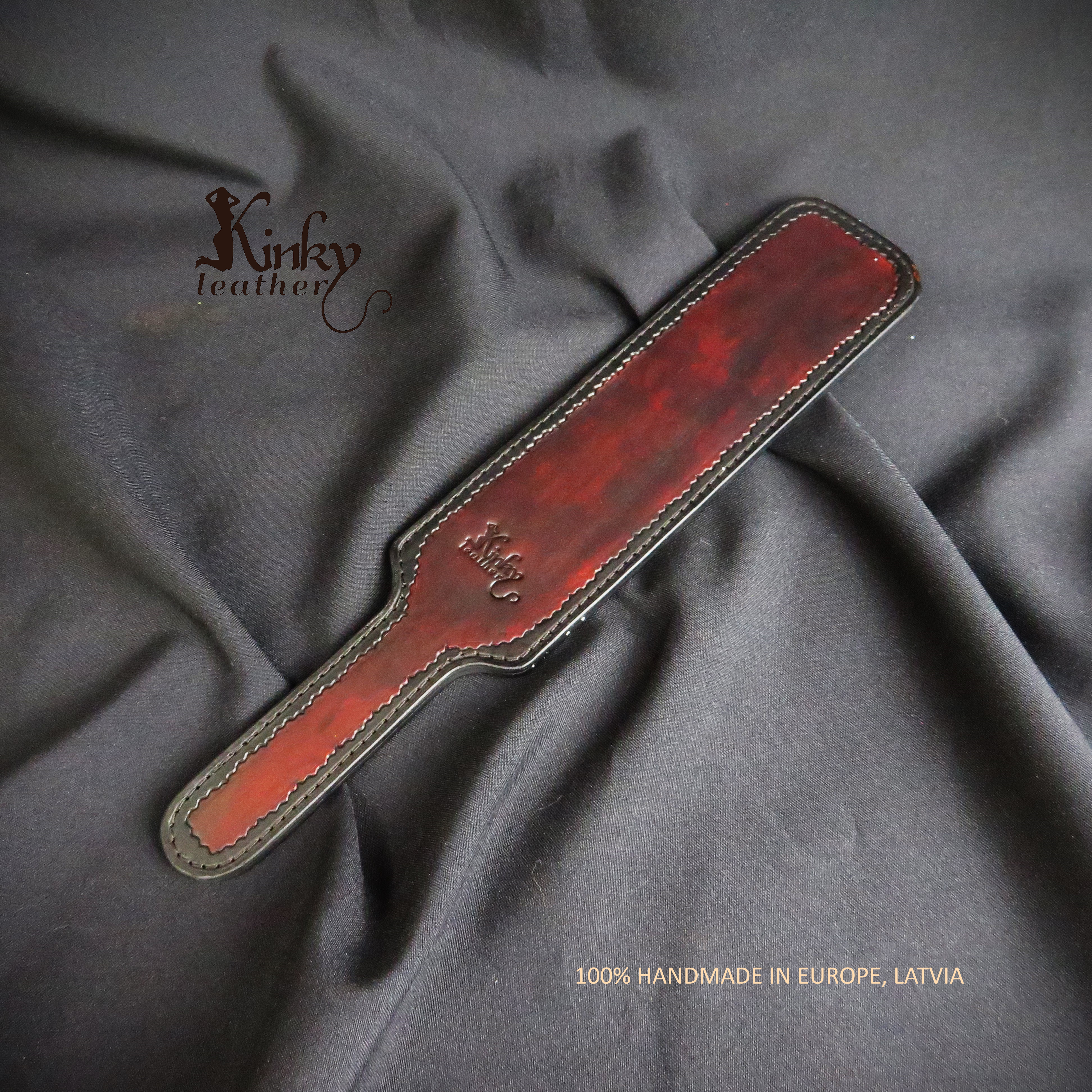 Handmade Black & Brown Leather Spanking Paddle – BDSM Impact Toy – Artisan Tooled Design