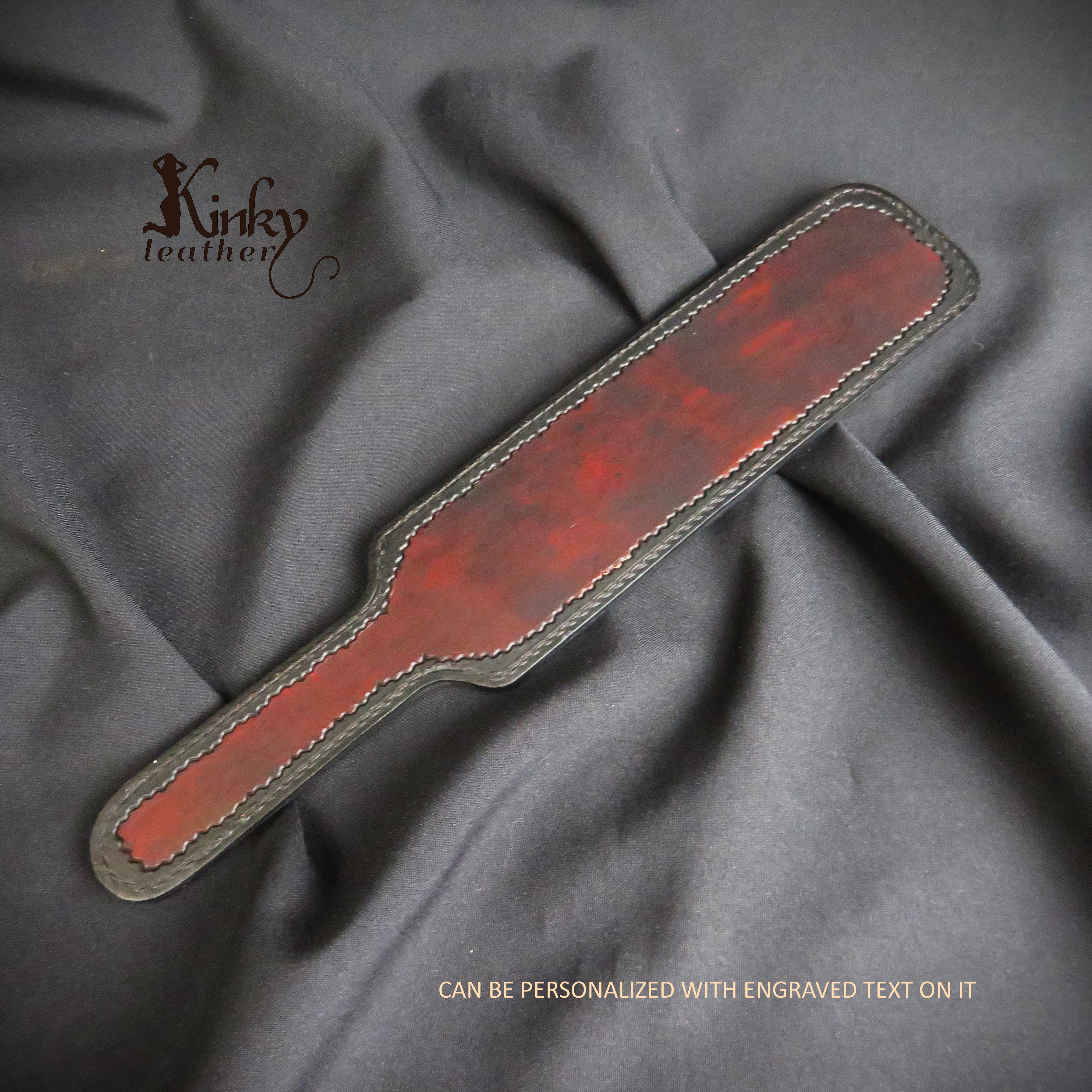 Handmade Black & Brown Leather Spanking Paddle – BDSM Impact Toy – Artisan Tooled Design