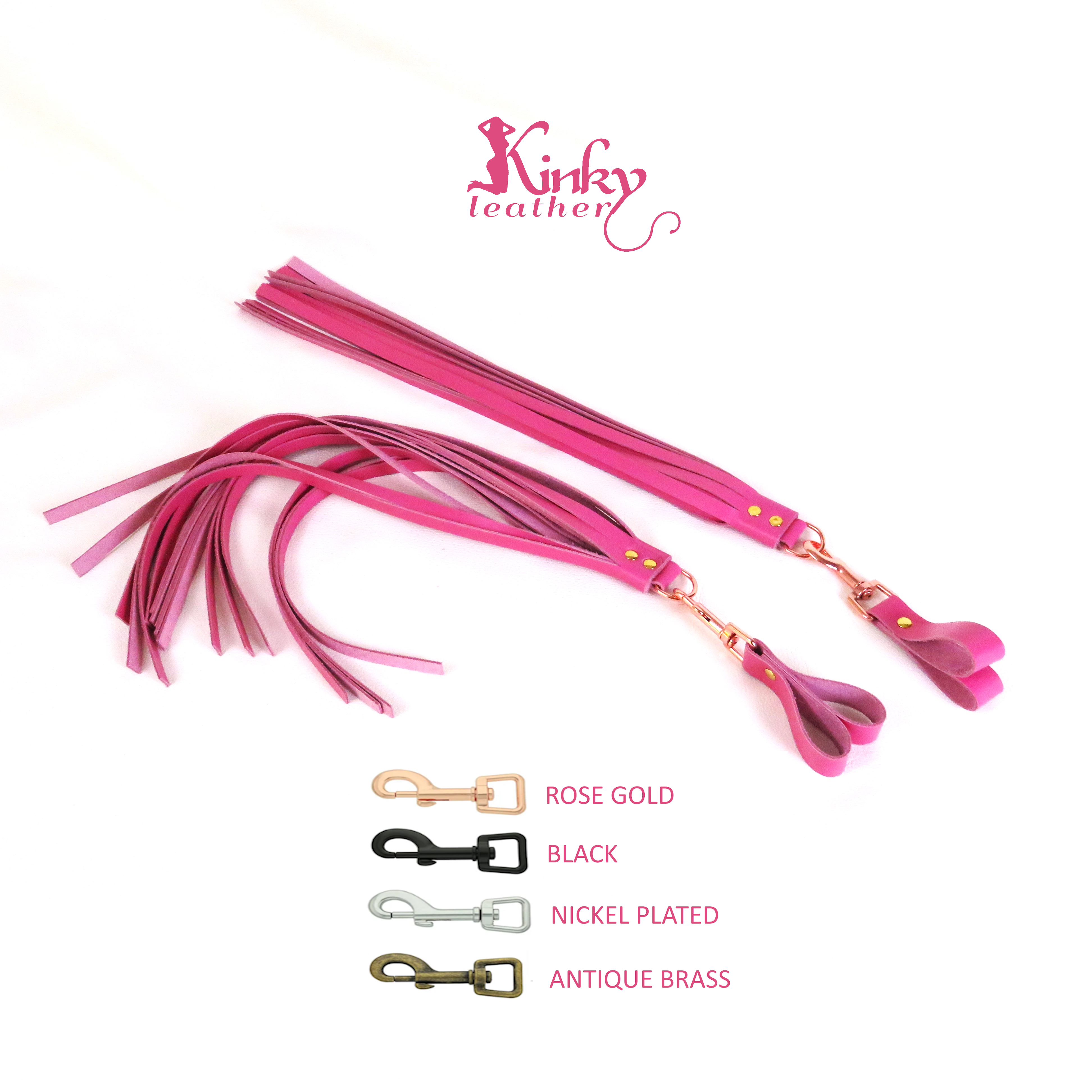 Pink Leather Finger Flogger Pair – BDSM Spanking Toy with Swivel | Impact Play Floggers for Couples, Beginners, Dominants & Subs