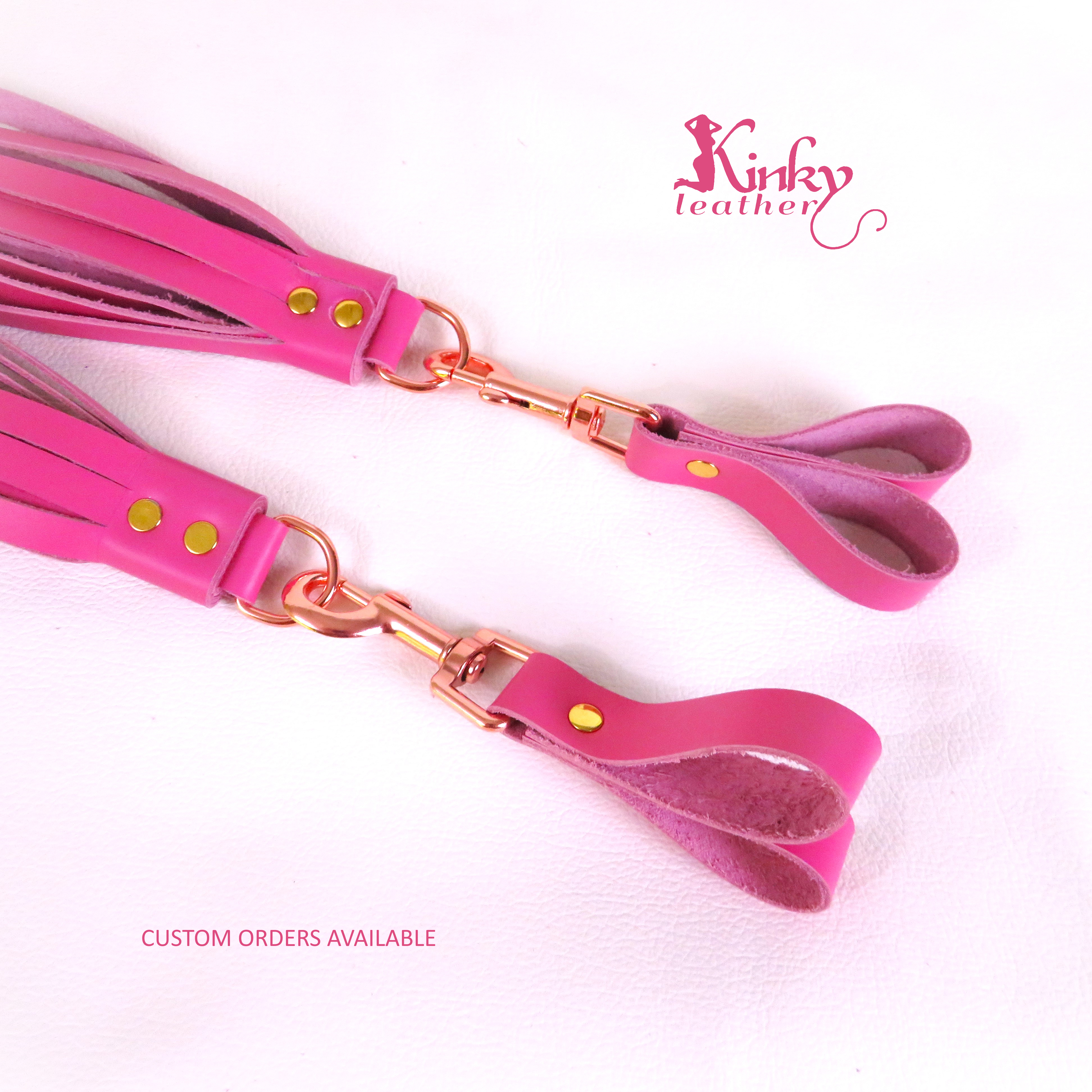 Pink Leather Finger Flogger Pair – BDSM Spanking Toy with Swivel | Impact Play Floggers for Couples, Beginners, Dominants & Subs