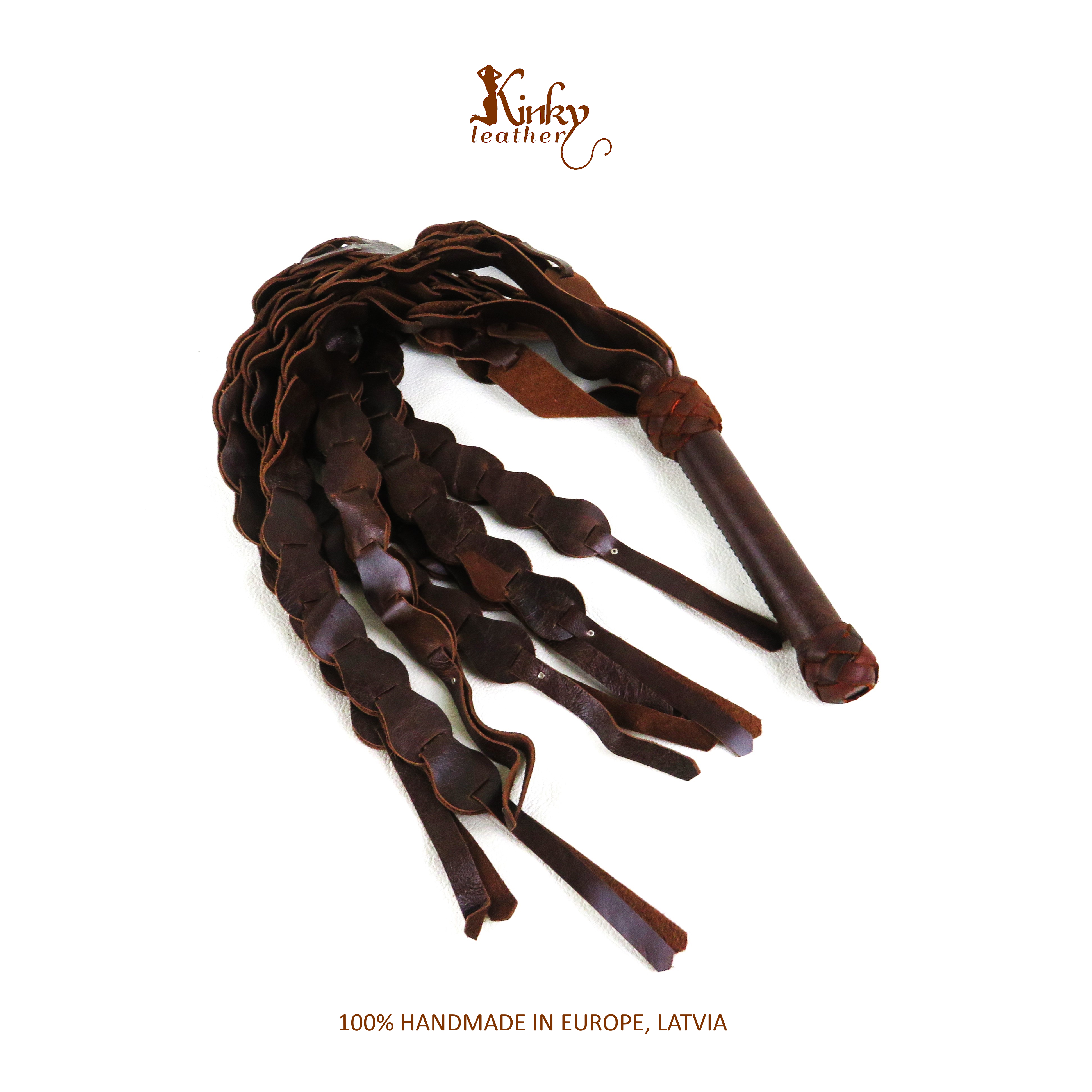Brown Leather Flogger – Handmade 7 Strand BDSM Whip – Genuine Leather Impact Toy – Kink Gear for Sensation & Impact Play