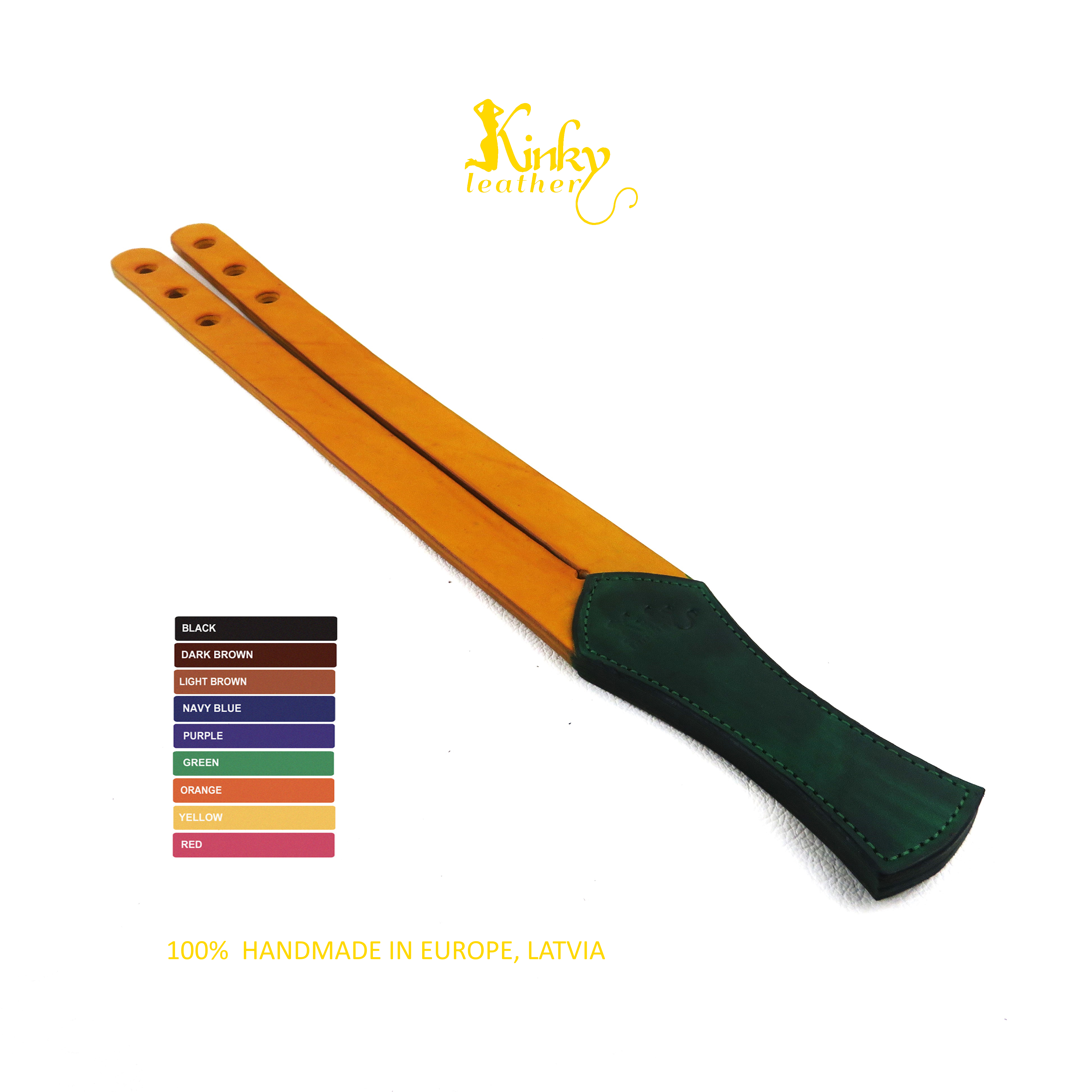 Two Finger Leather Tawse with Holes – Custom BDSM Paddle – Handmade Impact Toy – Vegetable Tanned Leather – Color Options
