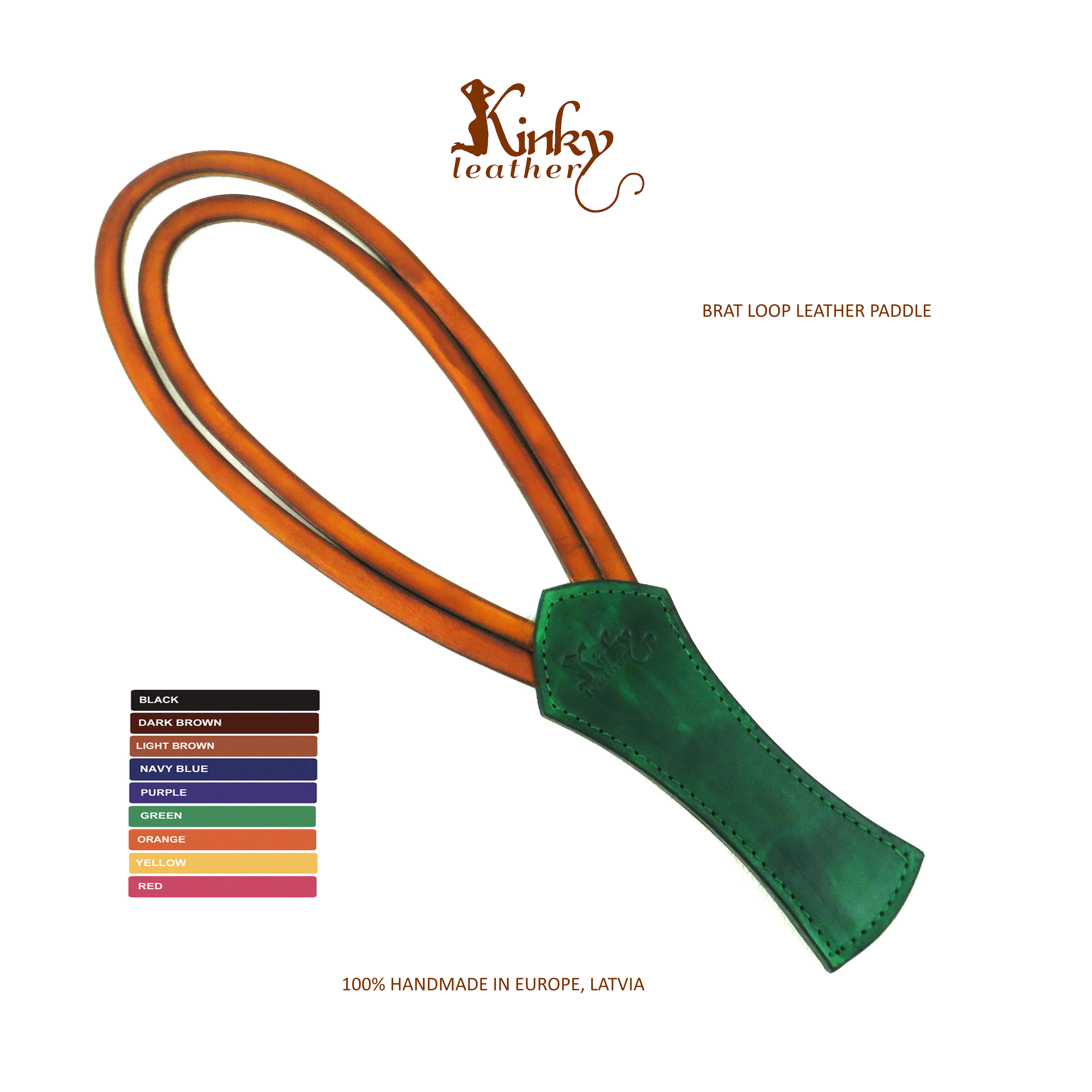 Brat Double Loop Leather Paddle – 15" Vegetable Tanned BDSM Spanking Toy – Handmade Impact Paddle – Kinky Discipline Gear