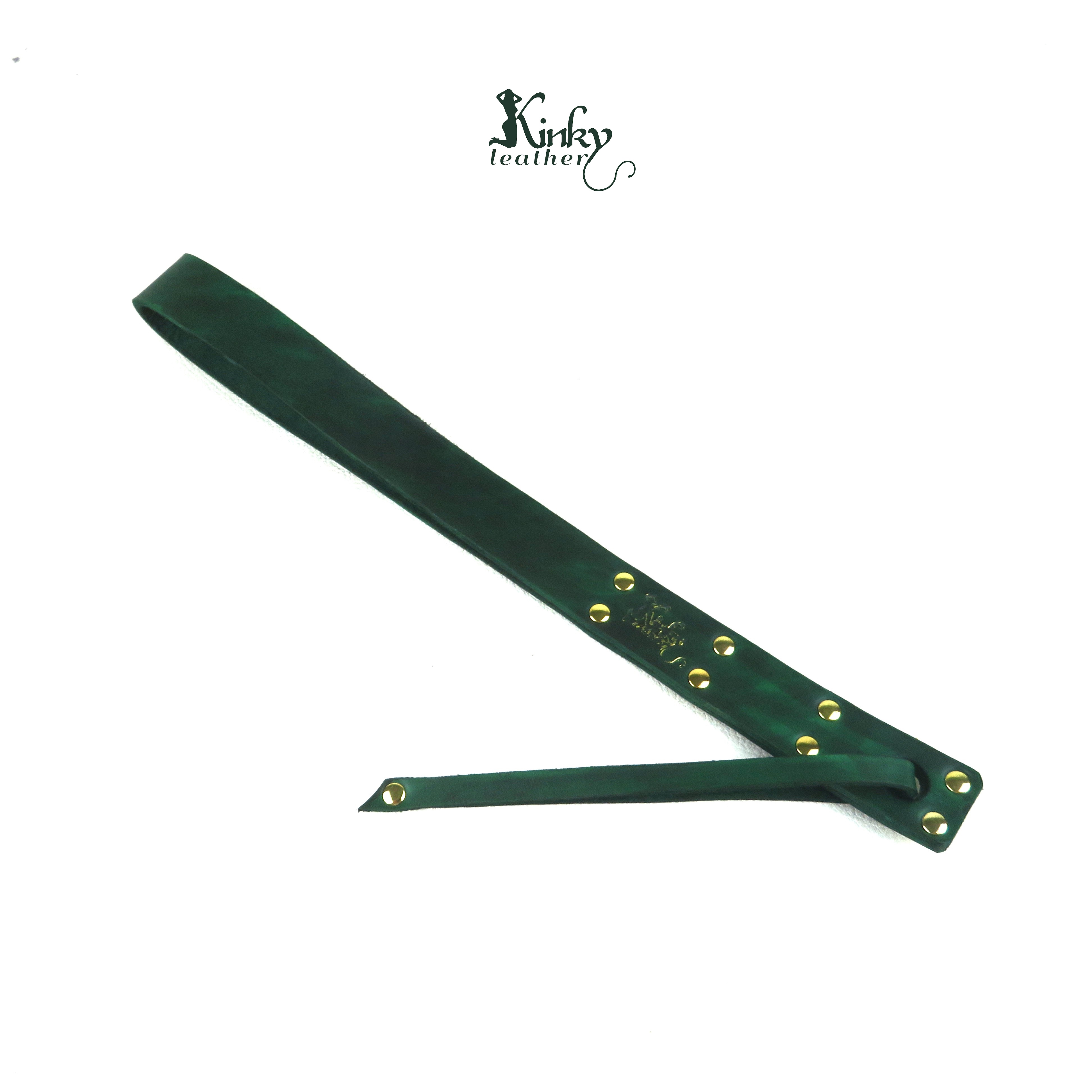 BDSM Leather Slapper – Green Handmade Impact Toy, Vegetable Tanned Leather 40cm