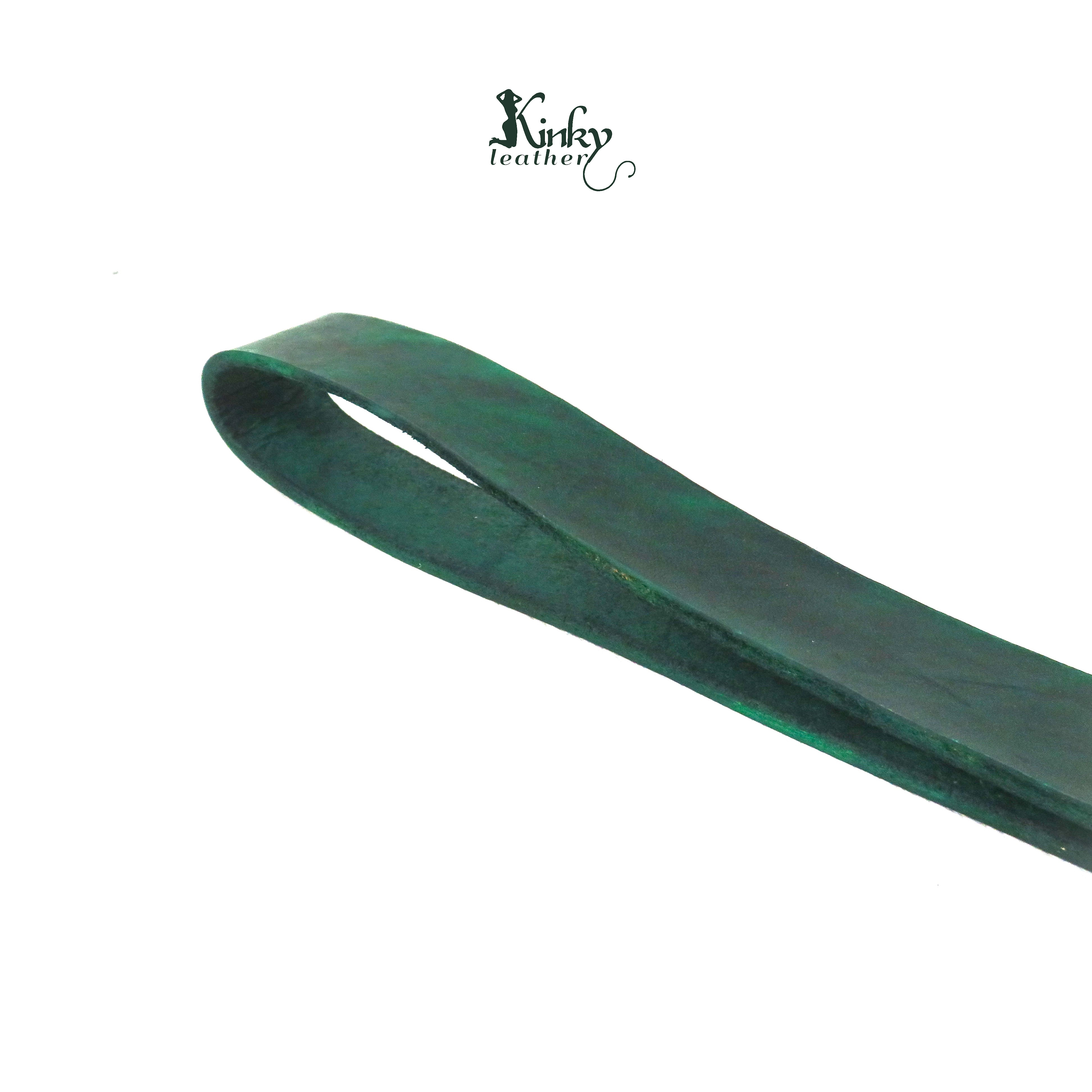  BDSM Leather Slapper – Green Handmade Impact Toy, Vegetable Tanned Leather 40cm