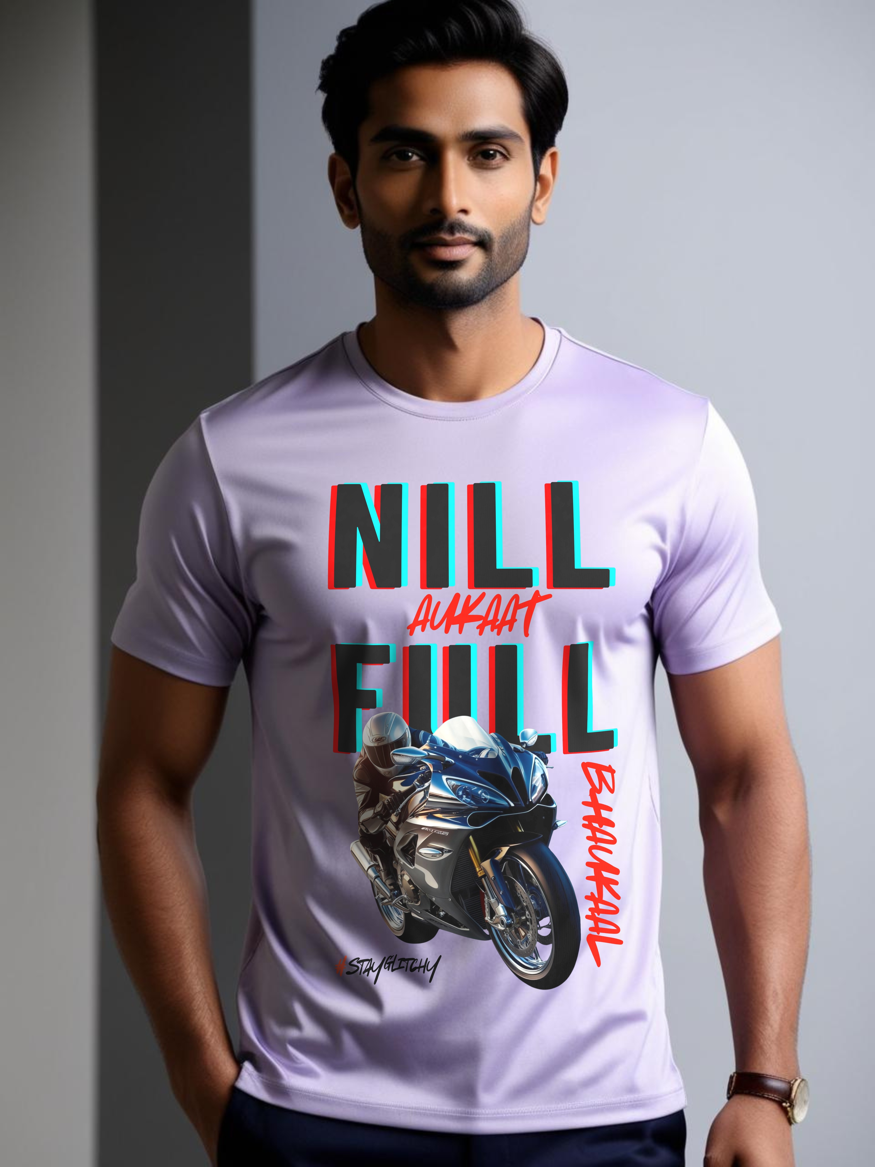 Biker Theme Light Purple Graphic T-Shirt for Men