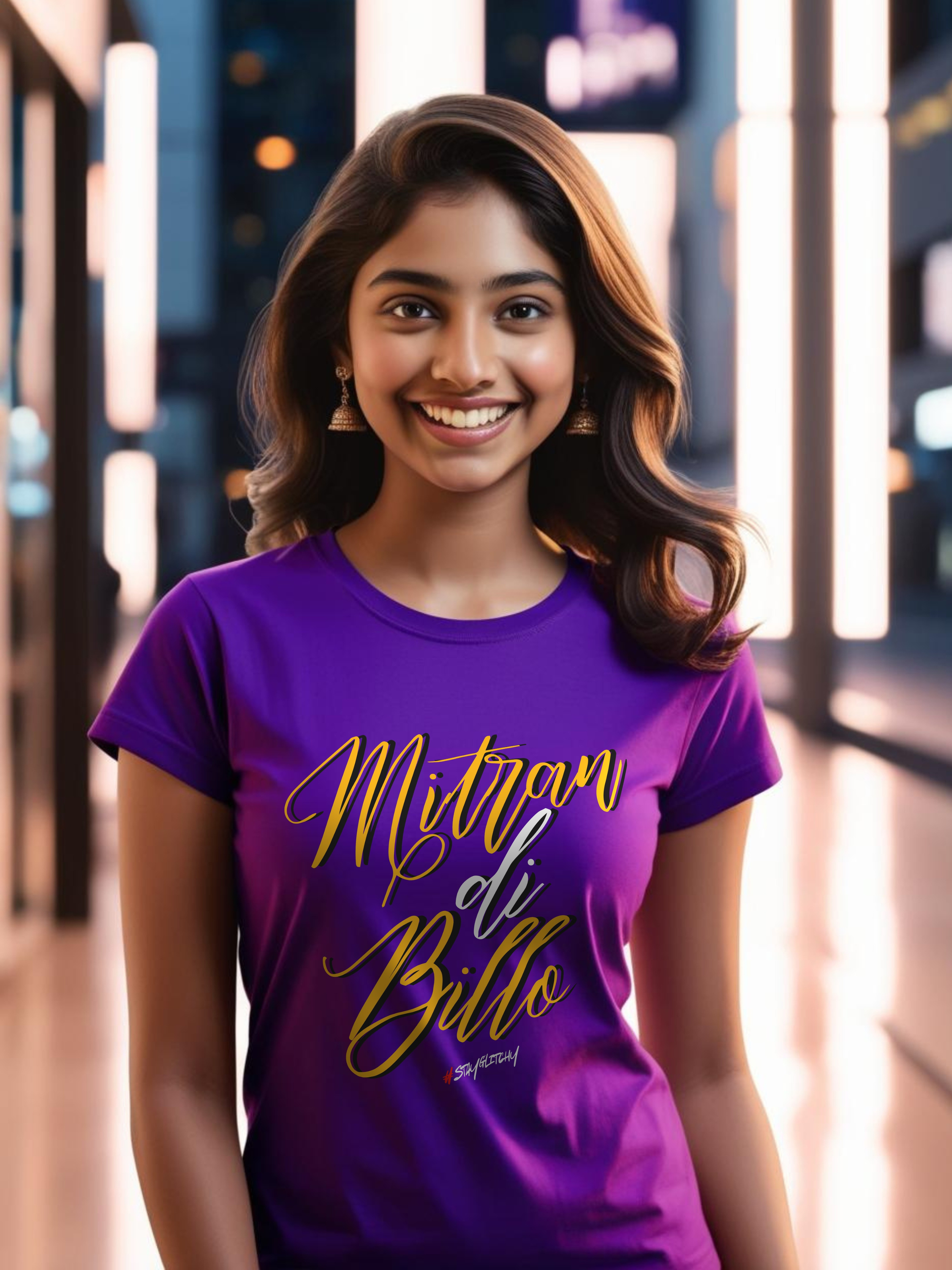 Mitran Di Billo Purple Graphic T-Shirt for Women