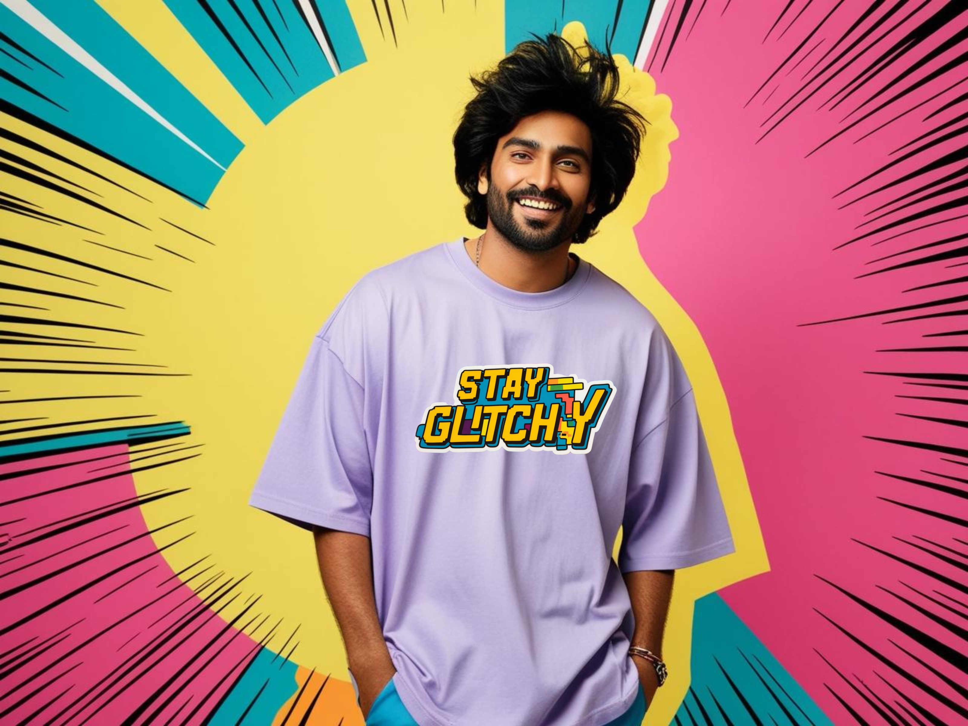 Stay Glitchy Oversized T-shirt for Men