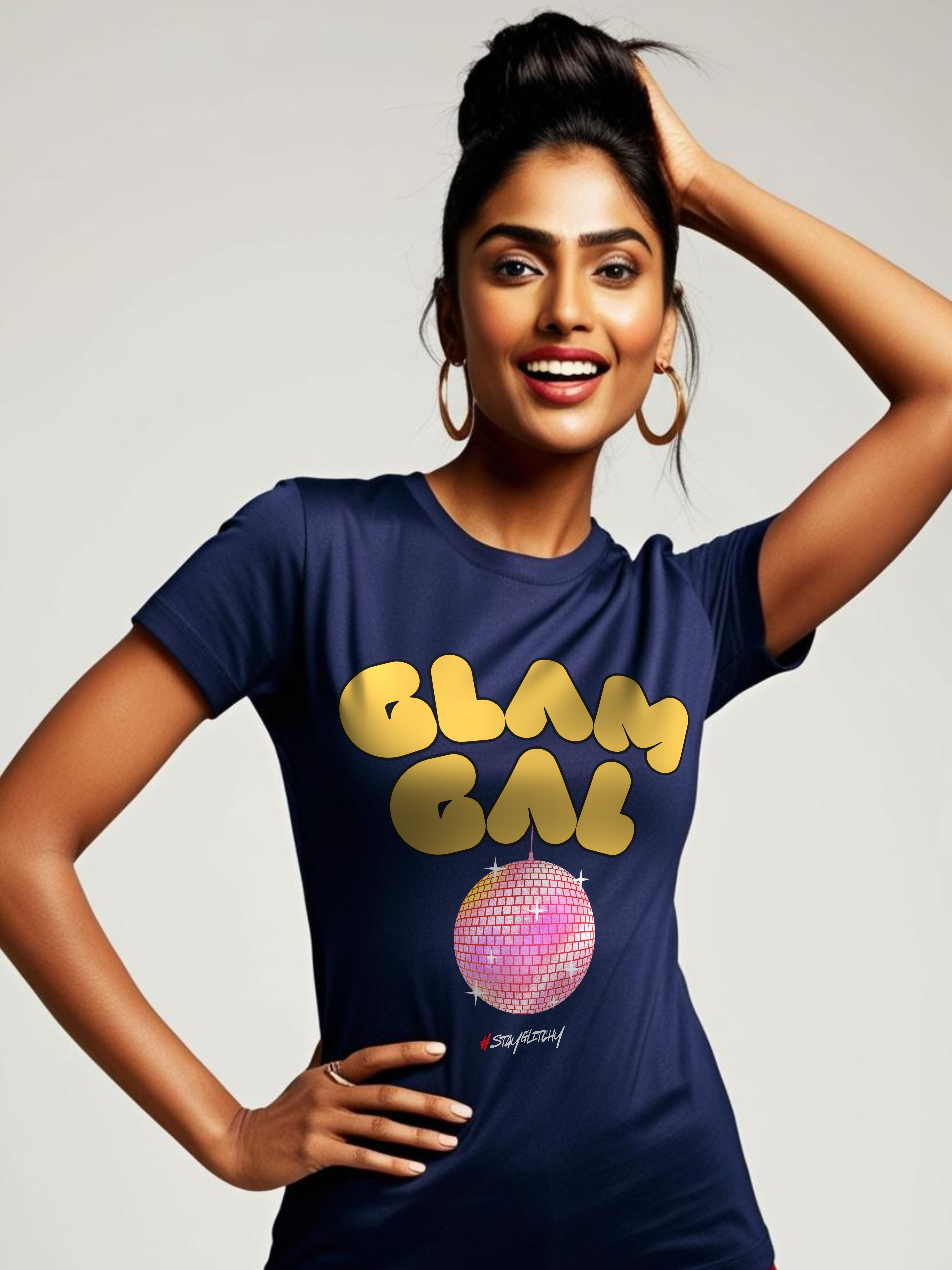 Glam Gal Navy Blue T-shirt for Women