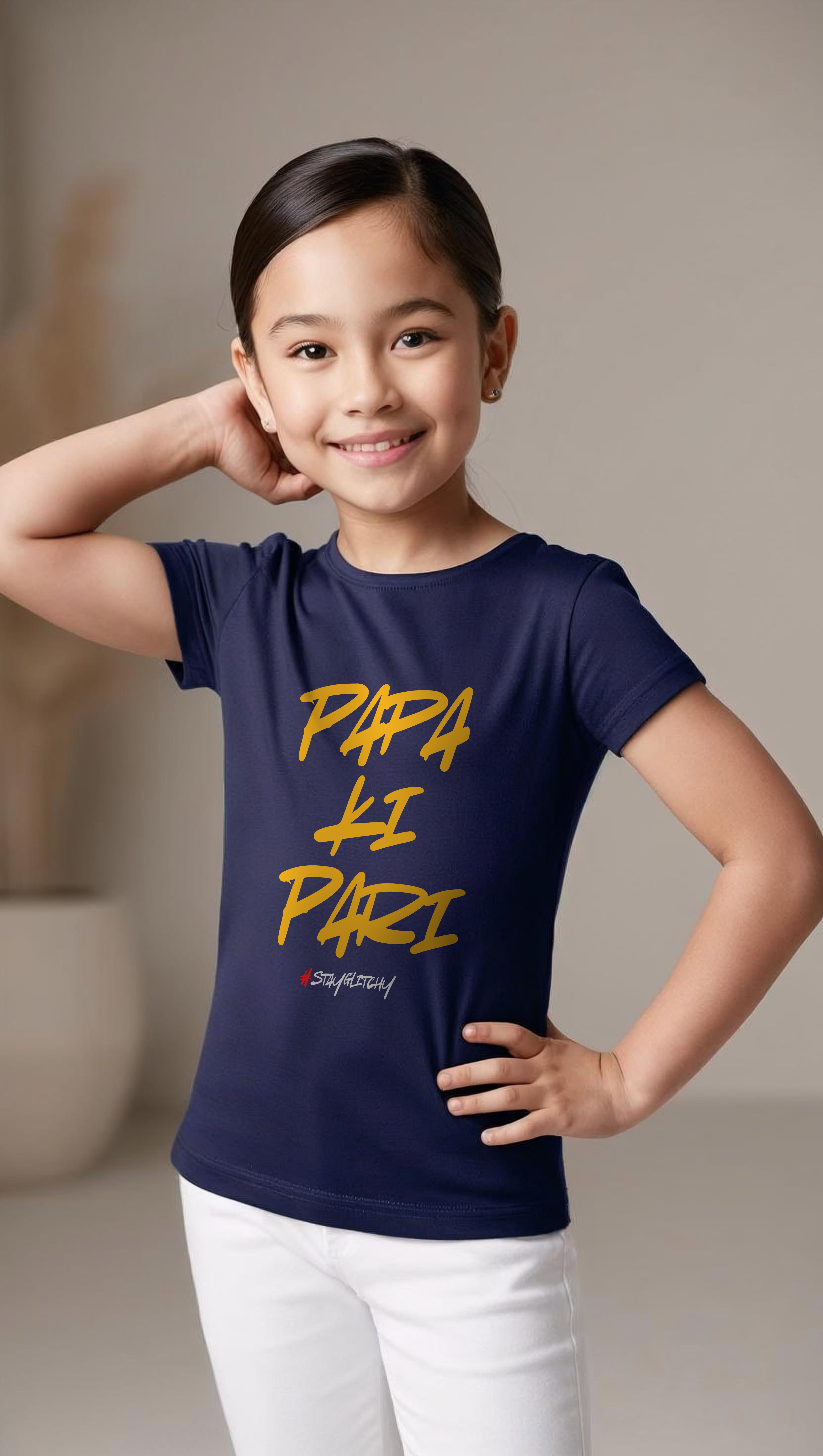 PAPA KI PARI Girl's Navy Blue T-Shirt