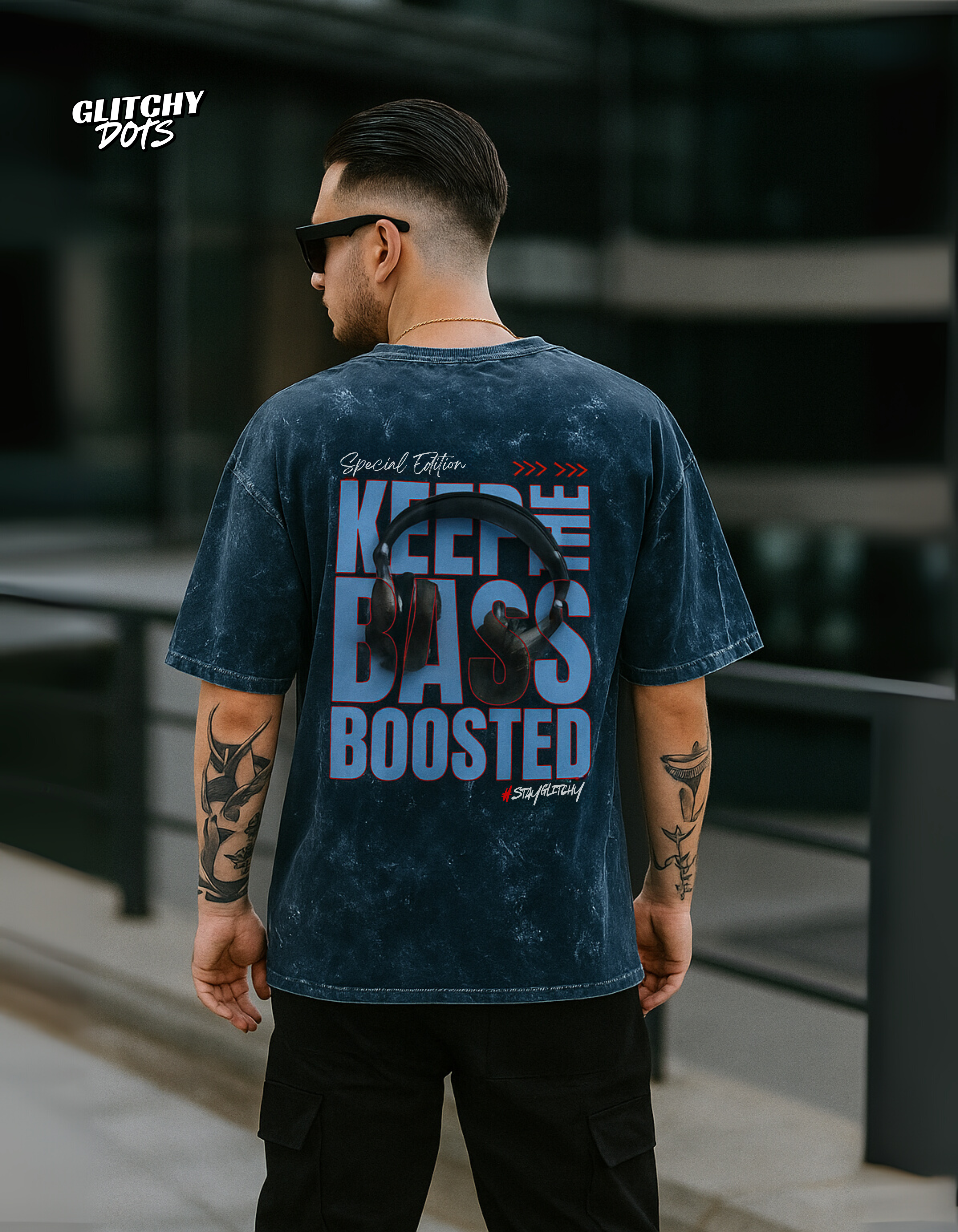 KEEP THE BASS BOOSTED Navy Blue T-shirt