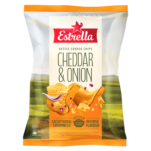 Estrella - Kettle Potato Crisps Chedar and Red Onion 120g