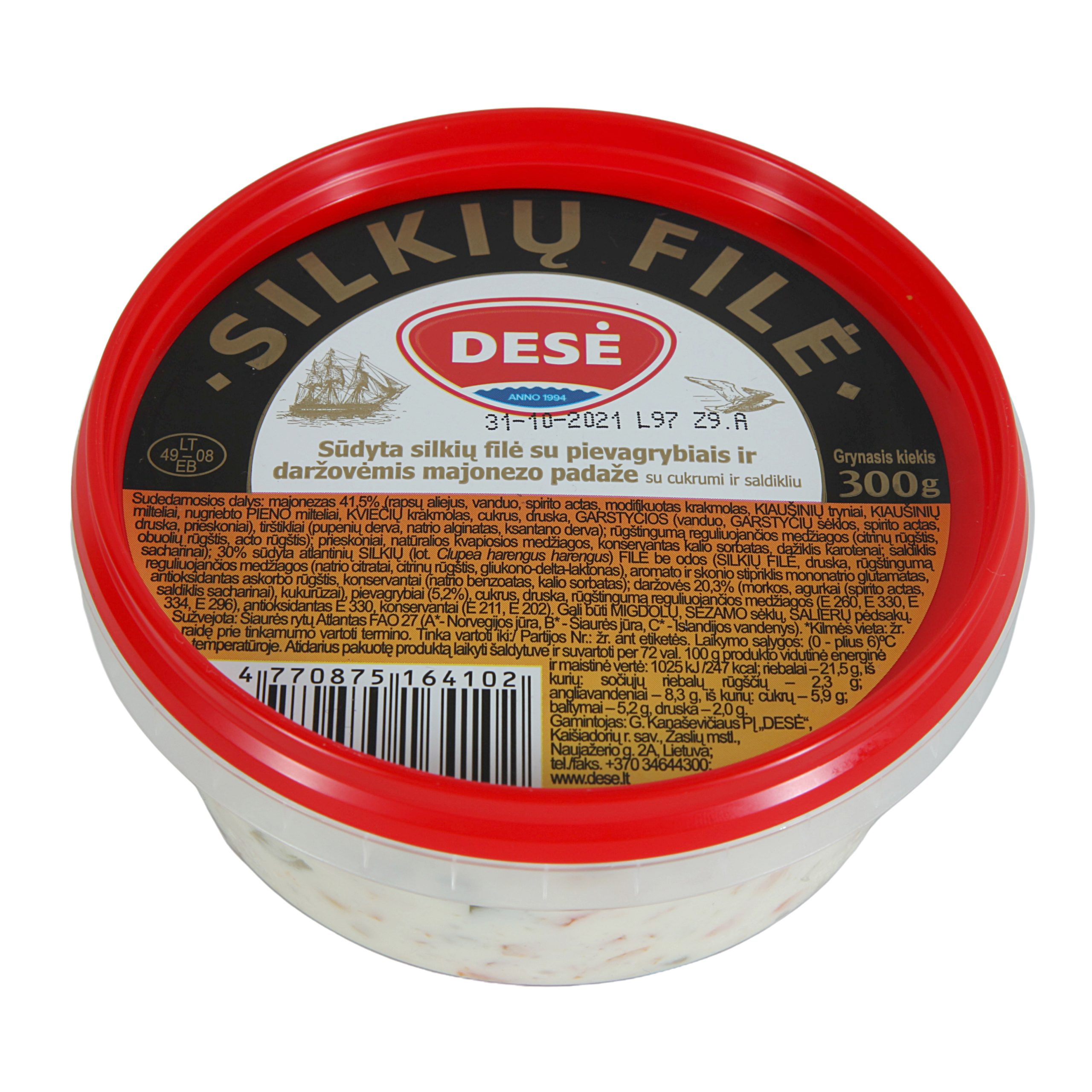 Dese - Salted herring fillet with mushrooms and vegetables in mayonnaise sauce 300g