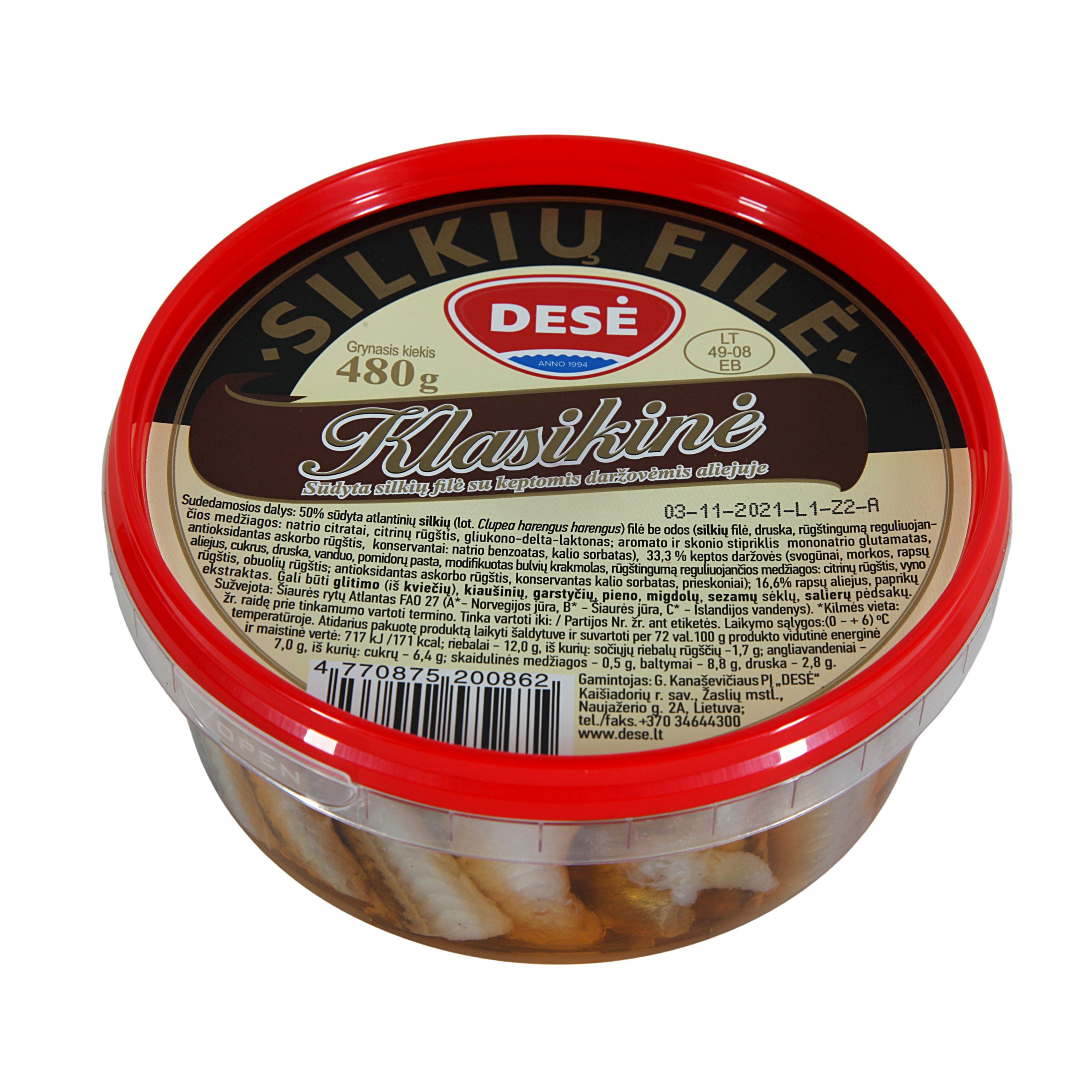Dese - Klasikine Herring Fillet with Fried Vegetables in Oil 480g